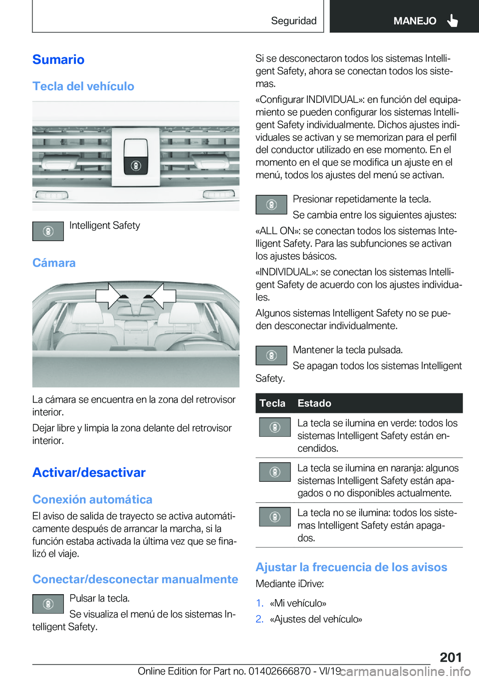 BMW X4 M 2020  Manuales de Empleo (in Spanish) �S�u�m�a�r�i�o�T�e�c�l�a��d�e�l��v�e�h�
