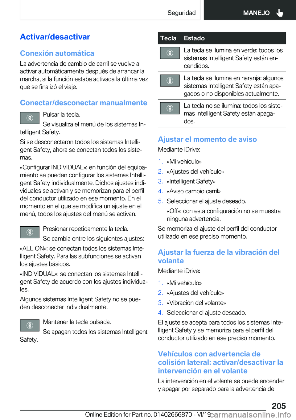 BMW X4 M 2020  Manuales de Empleo (in Spanish) �A�c�t�i�v�a�r�/�d�e�s�a�c�t�i�v�a�r�C�o�n�e�x�i�