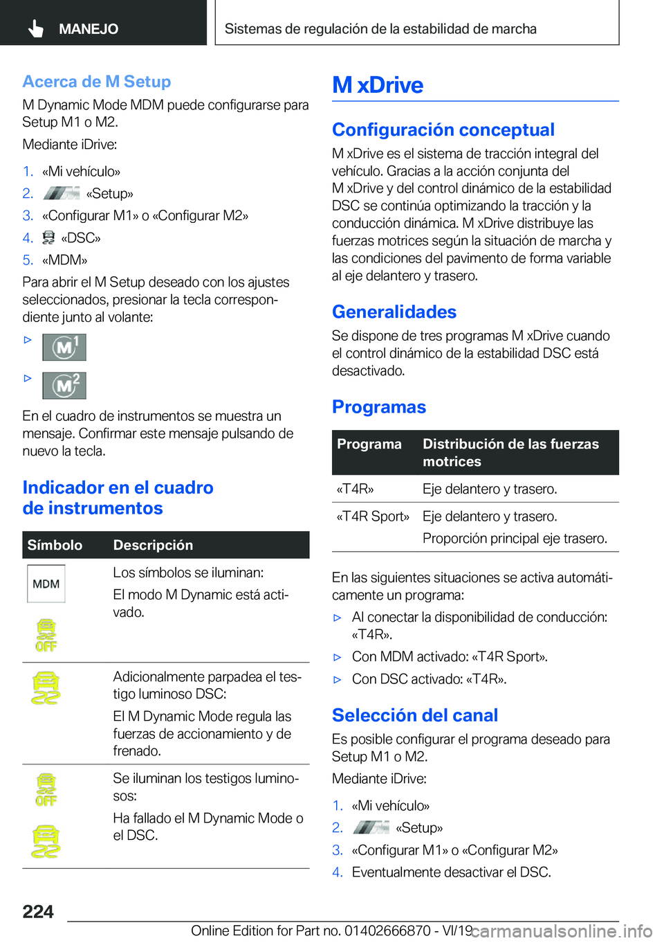 BMW X4 M 2020  Manuales de Empleo (in Spanish) �A�c�e�r�c�a��d�e��M��S�e�t�u�p�M��D�y�n�a�m�i�c��M�o�d�e��M�D�M��p�u�e�d�e��c�o�n�f�i�g�u�r�a�r�s�e��p�a�r�a�S�e�t�u�p��M�1��o��M�2�.
�M�e�d�i�a�n�t�e��i�D�r�i�v�e�:�1�.�«�M�i��v�e�h�