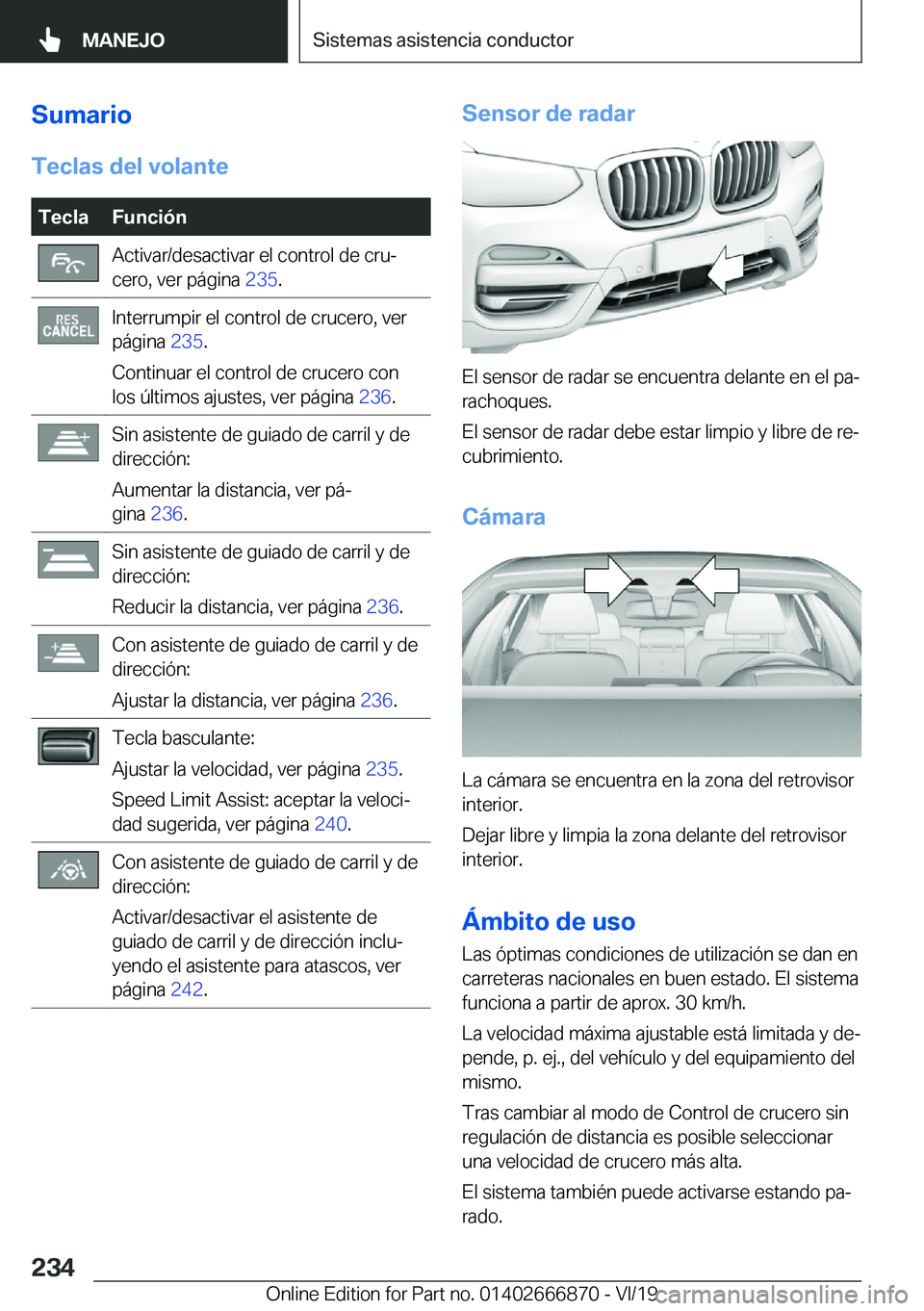 BMW X4 M 2020  Manuales de Empleo (in Spanish) �S�u�m�a�r�i�o�T�e�c�l�a�s��d�e�l��v�o�l�a�n�t�e�T�e�c�l�a�F�u�n�c�i�