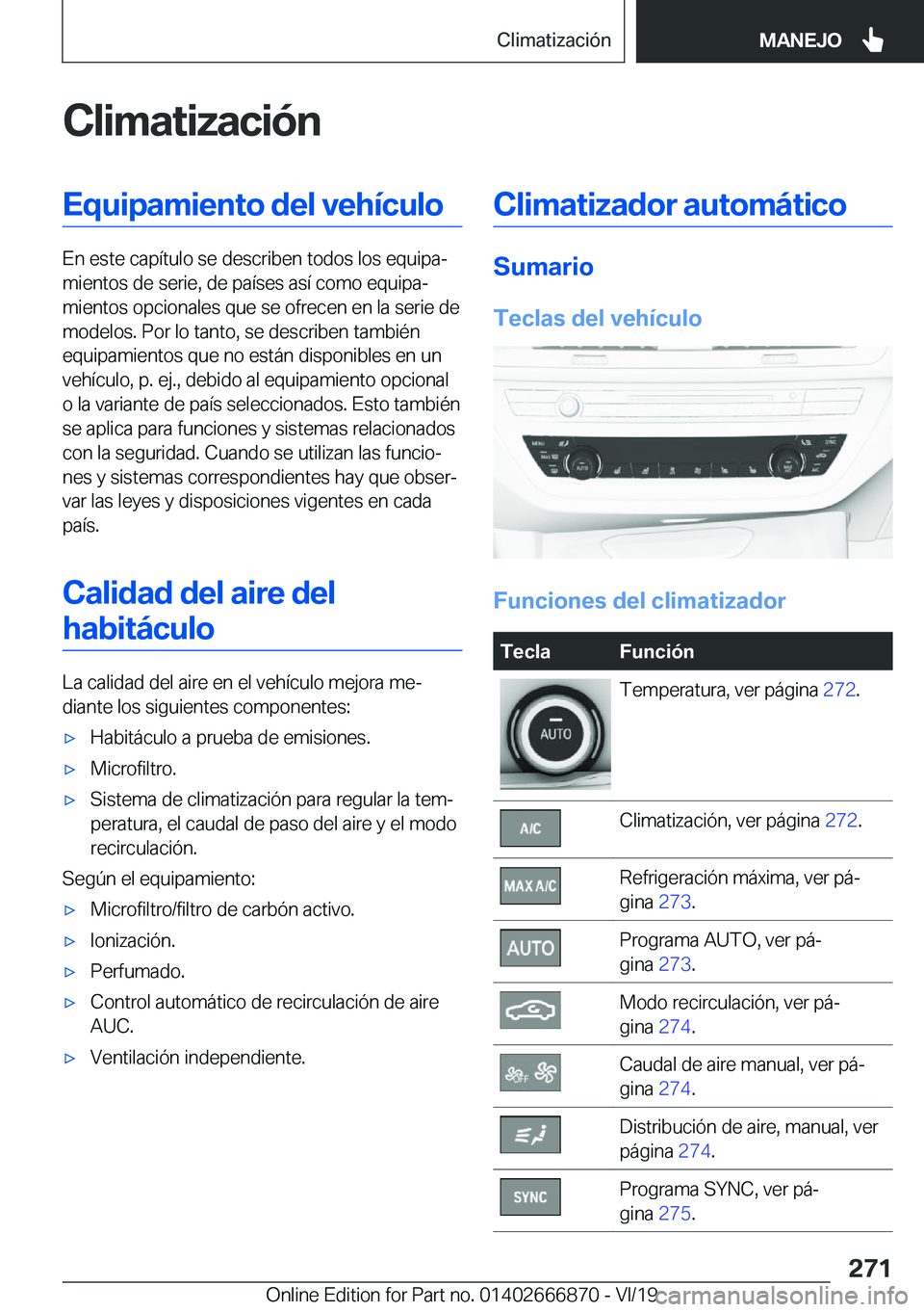 BMW X4 M 2020  Manuales de Empleo (in Spanish) �C�l�i�m�a�t�i�z�a�c�i�
