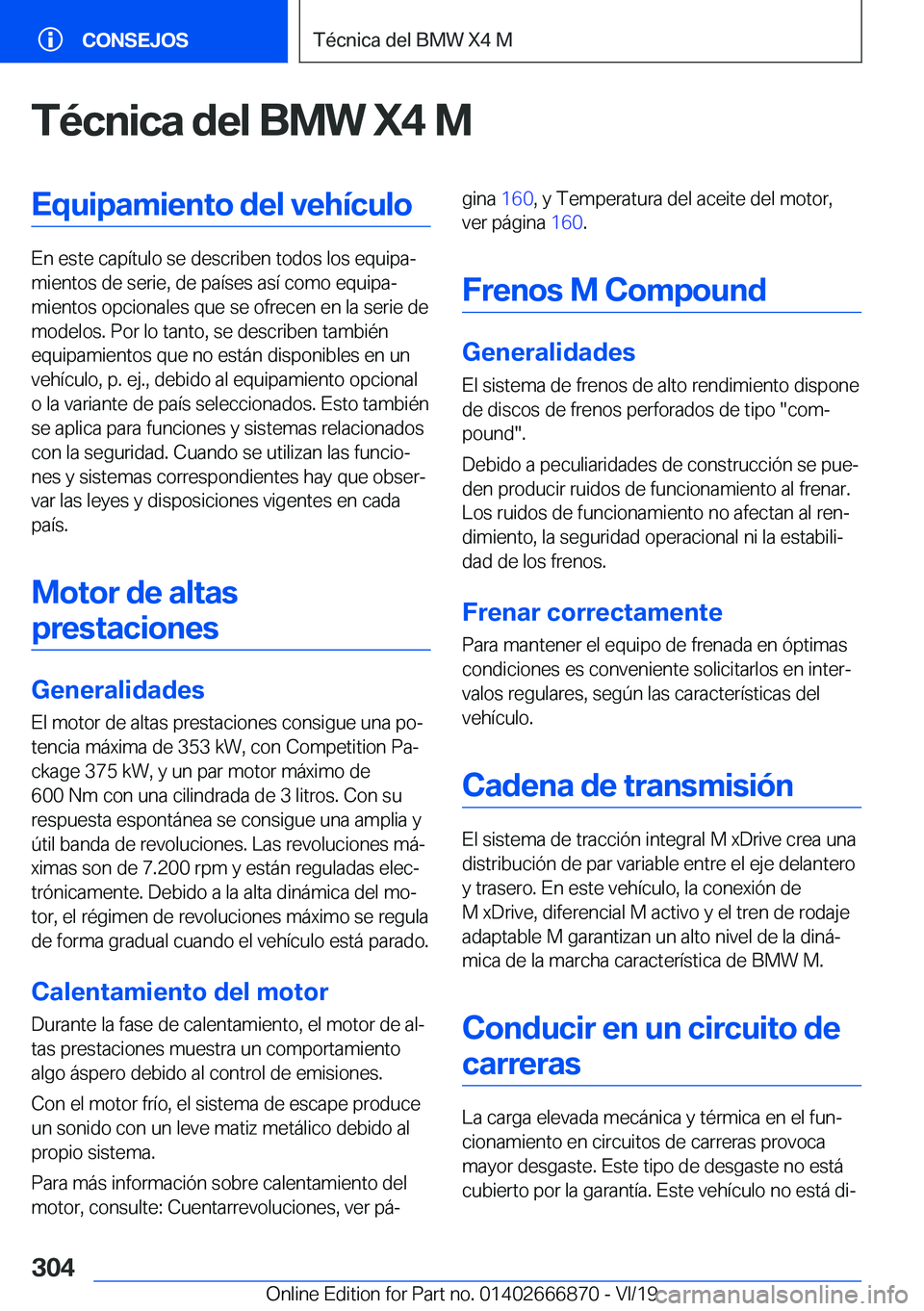 BMW X4 M 2020  Manuales de Empleo (in Spanish) �T�