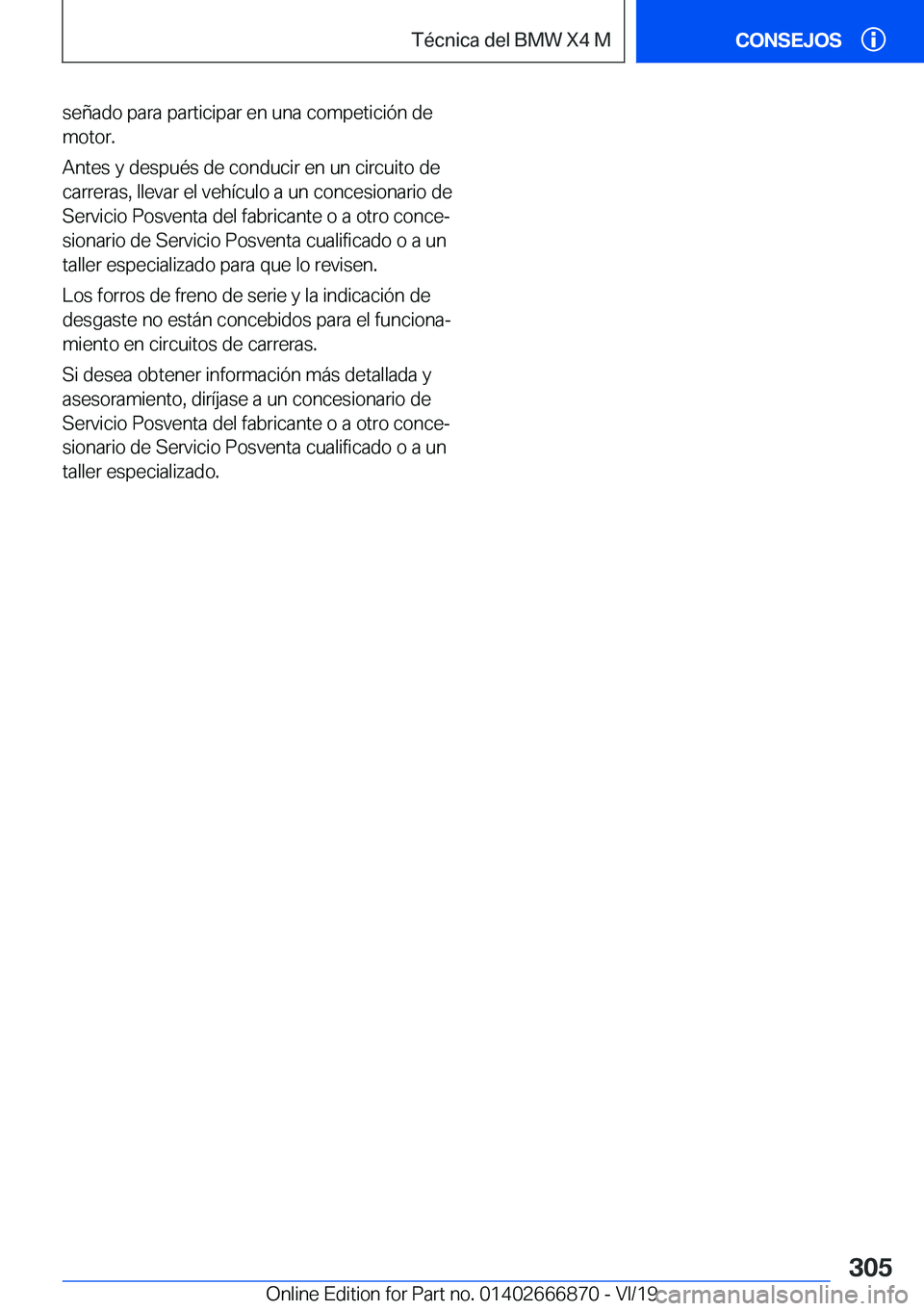BMW X4 M 2020  Manuales de Empleo (in Spanish) �s�e�
