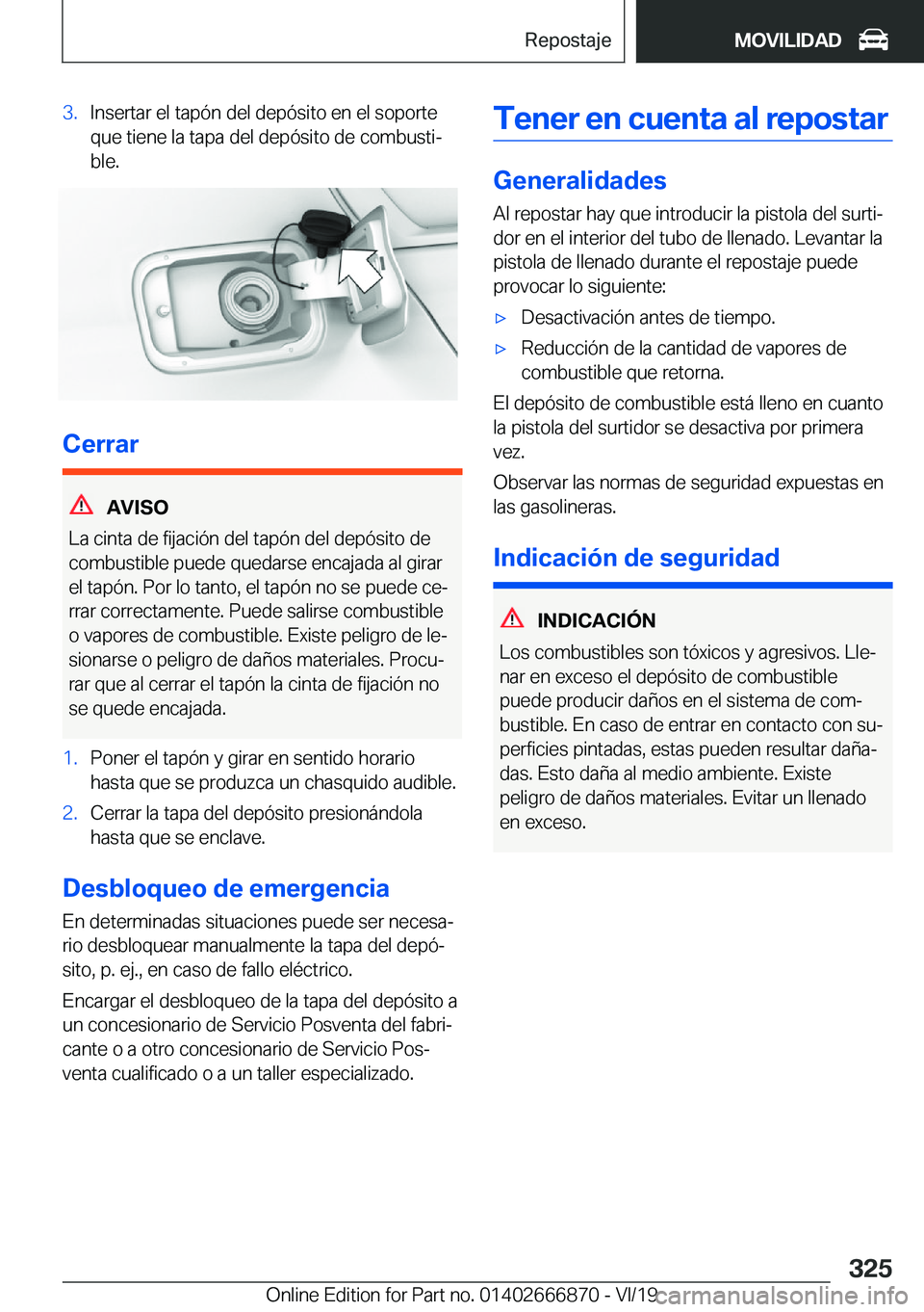 BMW X4 M 2020  Manuales de Empleo (in Spanish) �3�.�I�n�s�e�r�t�a�r��e�l��t�a�p�