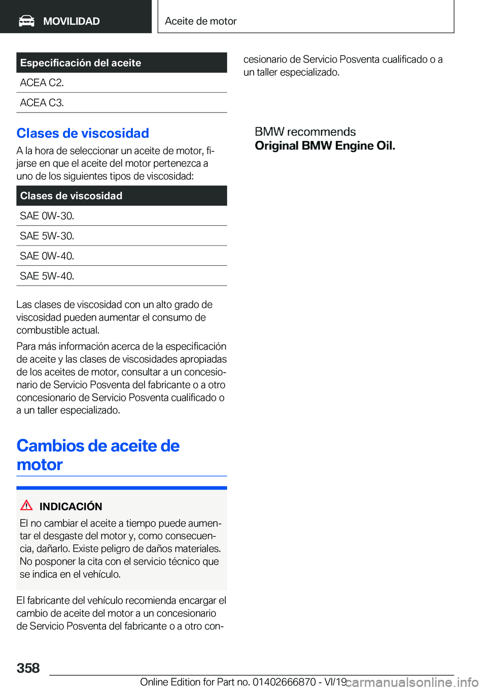 BMW X4 M 2020  Manuales de Empleo (in Spanish) �E�s�p�e�c�i�f�i�c�a�c�i�