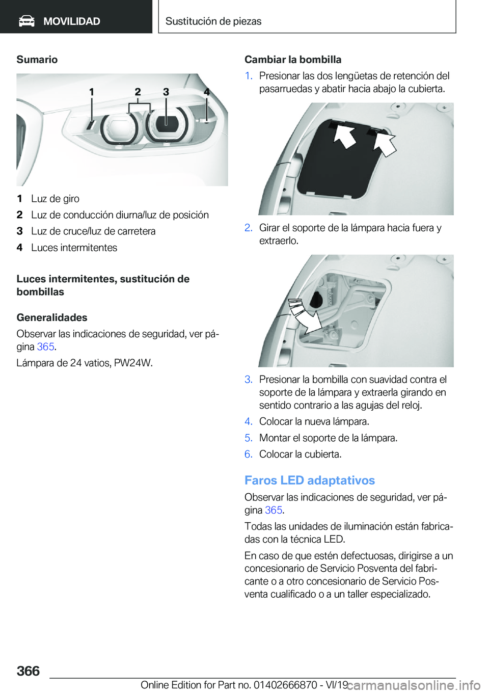 BMW X4 M 2020  Manuales de Empleo (in Spanish) �S�u�m�a�r�i�o�1�L�u�z��d�e��g�i�r�o�2�L�u�z��d�e��c�o�n�d�u�c�c�i�