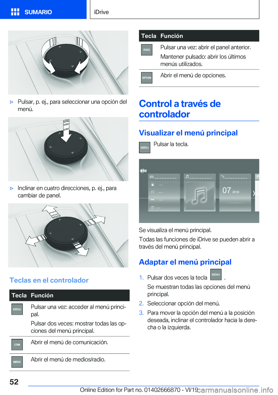 BMW X4 M 2020  Manuales de Empleo (in Spanish) x�P�u�l�s�a�r�,��p�.��e�j�.�,��p�a�r�a��s�e�l�e�c�c�i�o�n�a�r��u�n�a��o�p�c�i�