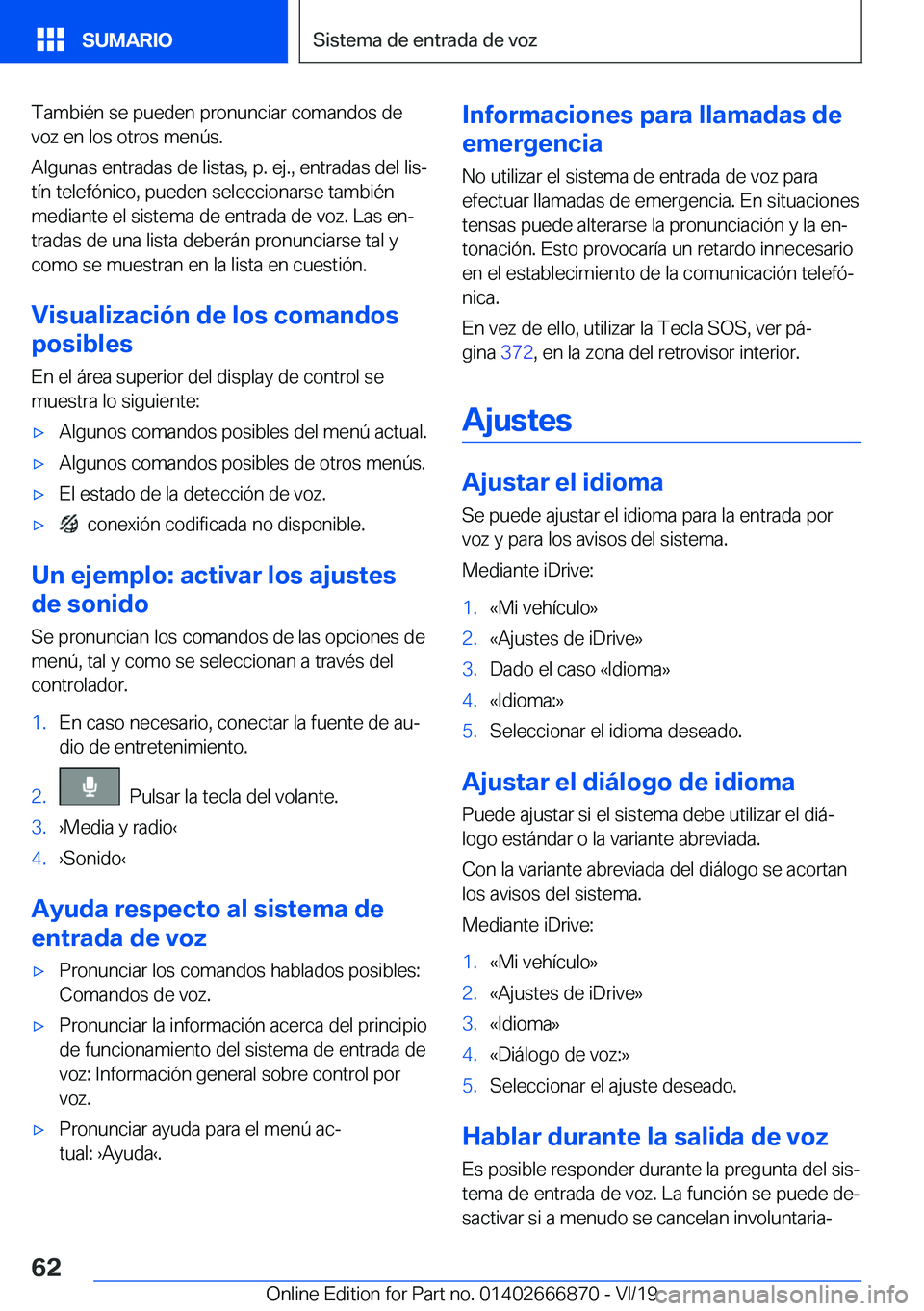 BMW X4 M 2020  Manuales de Empleo (in Spanish) �T�a�m�b�i�