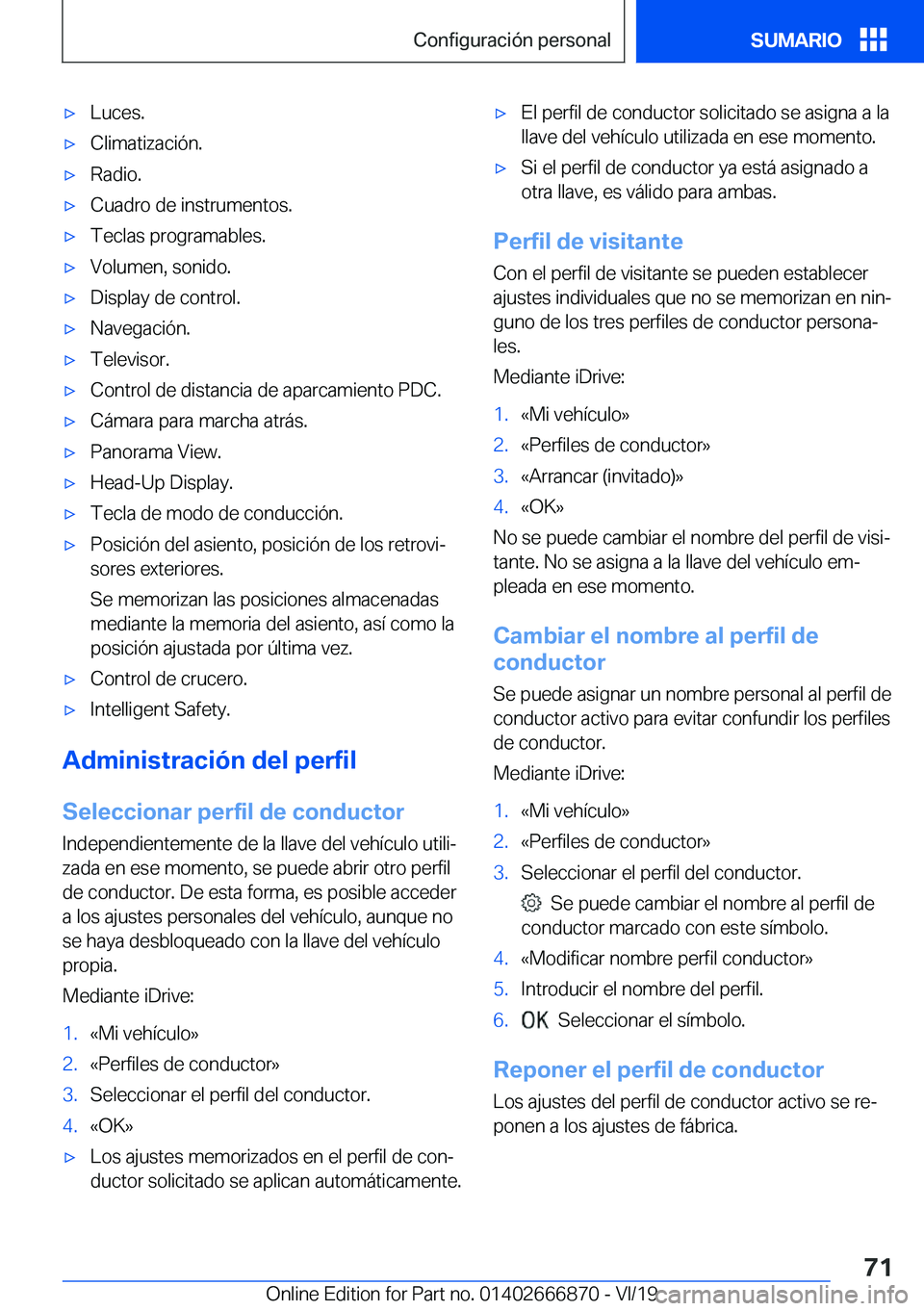 BMW X4 M 2020  Manuales de Empleo (in Spanish) x�L�u�c�e�s�.x�C�l�i�m�a�t�i�z�a�c�i�