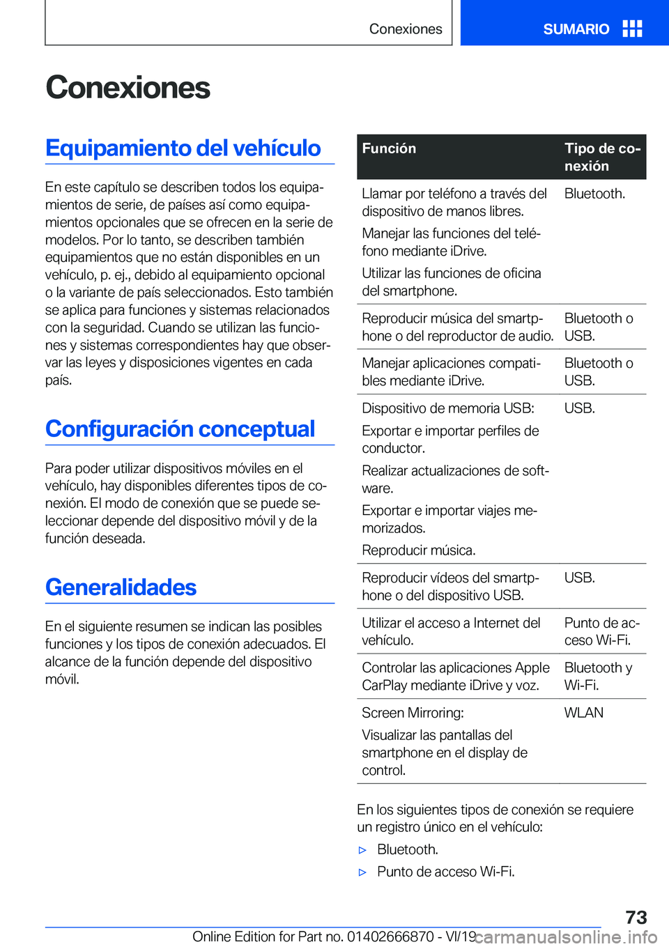 BMW X4 M 2020  Manuales de Empleo (in Spanish) �C�o�n�e�x�i�o�n�e�s�E�q�u�i�p�a�m�i�e�n�t�o��d�e�l��v�e�h�