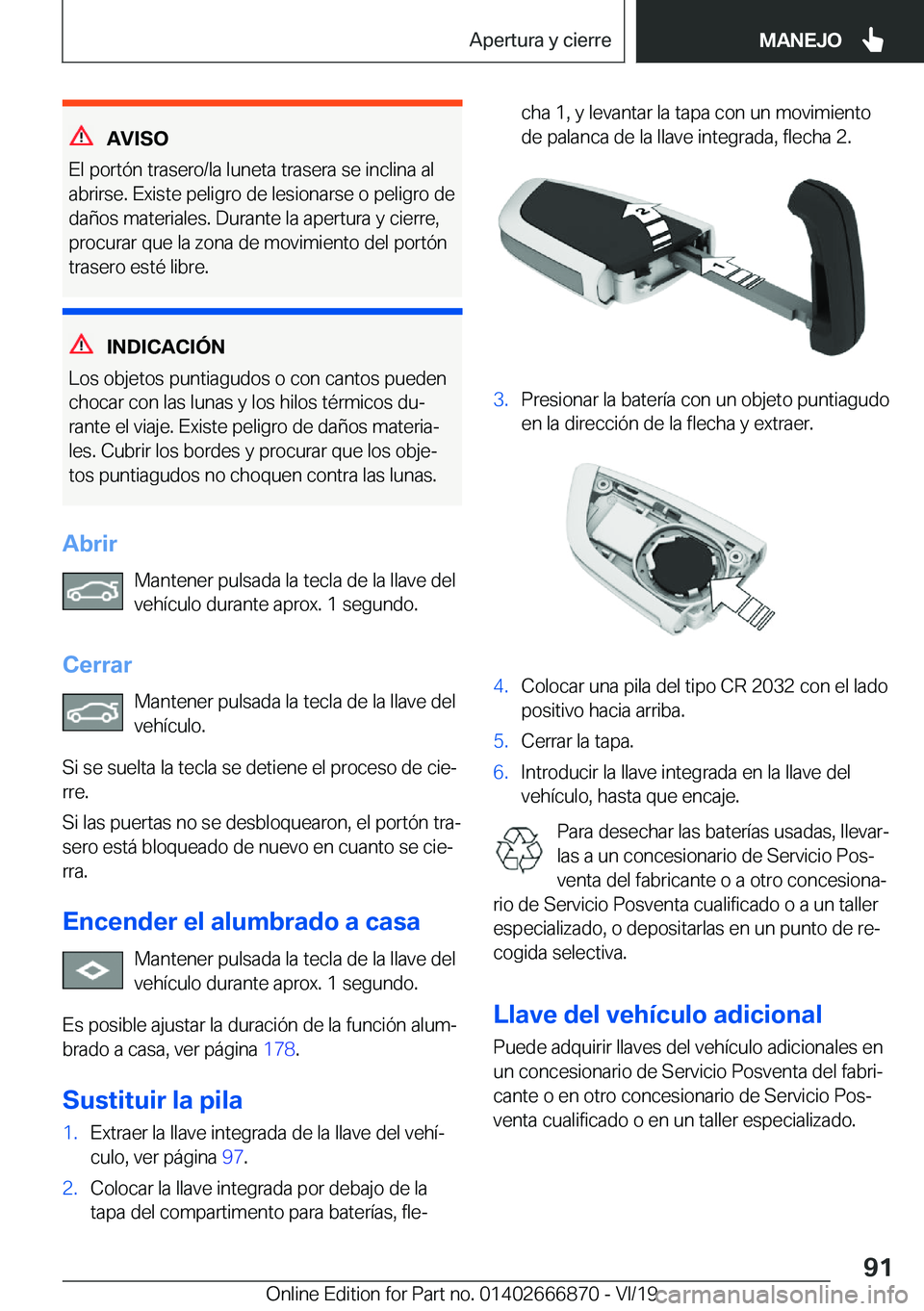 BMW X4 M 2020  Manuales de Empleo (in Spanish) �A�V�I�S�O
�E�l��p�o�r�t�