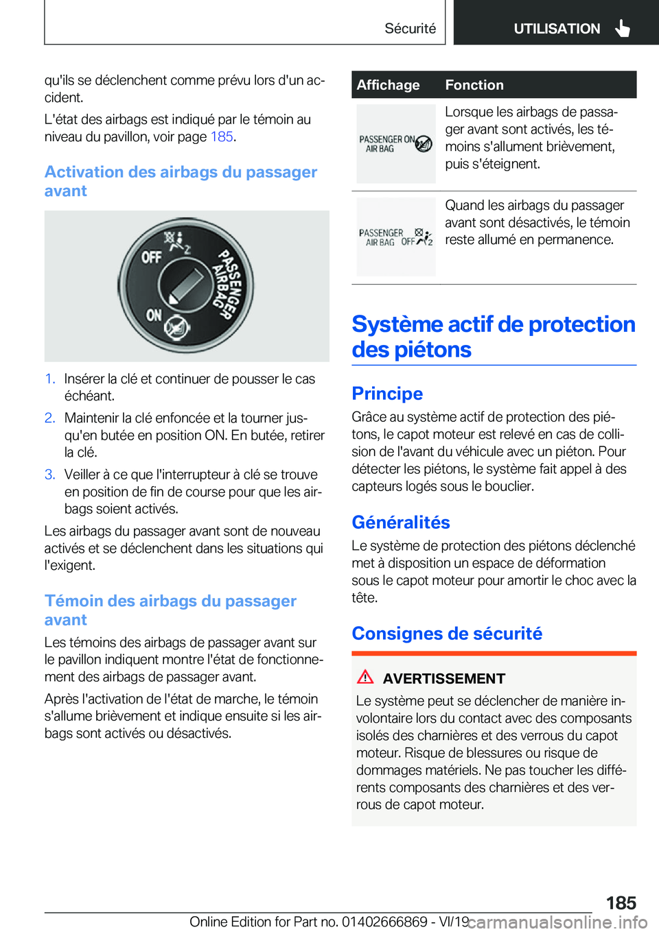 BMW X4 M 2020  Notices Demploi (in French) �q�u�'�i�l�s��s�e��d�é�c�l�e�n�c�h�e�n�t��c�o�m�m�e��p�r�é�v�u��l�o�r�s��d�'�u�n��a�cj�c�i�d�e�n�t�.
�L�'�é�t�a�t��d�e�s��a�i�r�b�a�g�s��e�s�t��i�n�d�i�q�u�é��p�a�r��l�e�