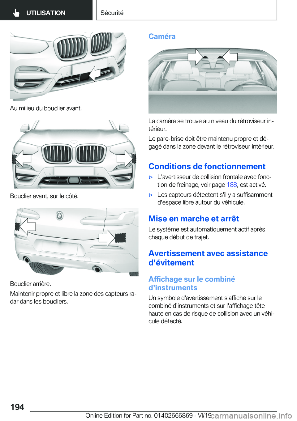 BMW X4 M 2020  Notices Demploi (in French) �A�u��m�i�l�i�e�u��d�u��b�o�u�c�l�i�e�r��a�v�a�n�t�.
�B�o�u�c�l�i�e�r��a�v�a�n�t�,��s�u�r��l�e��c�
