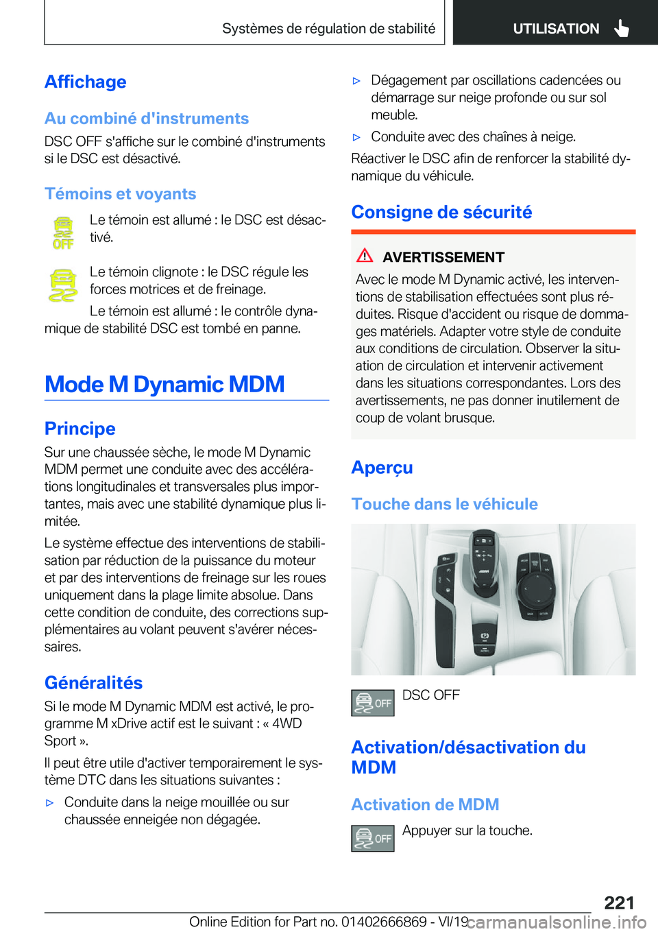BMW X4 M 2020  Notices Demploi (in French) �A�f�f�i�c�h�a�g�e
�A�u��c�o�m�b�i�n�é��d�'�i�n�s�t�r�u�m�e�n�t�s �D�S�C��O�F�F��s�'�a�f�f�i�c�h�e��s�u�r��l�e��c�o�m�b�i�n�é��d�'�i�n�s�t�r�u�m�e�n�t�s
�s�i��l�e��D�S�C��e�s�