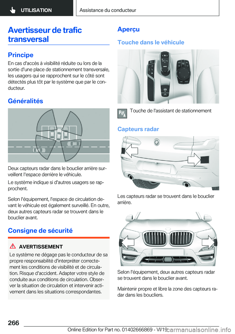 BMW X4 M 2020  Notices Demploi (in French) �A�v�e�r�t�i�s�s�e�u�r��d�e��t�r�a�f�i�c�t�r�a�n�s�v�e�r�s�a�l
�P�r�i�n�c�i�p�e
�E�n��c�a�s��d�'�a�c�c�è�s��