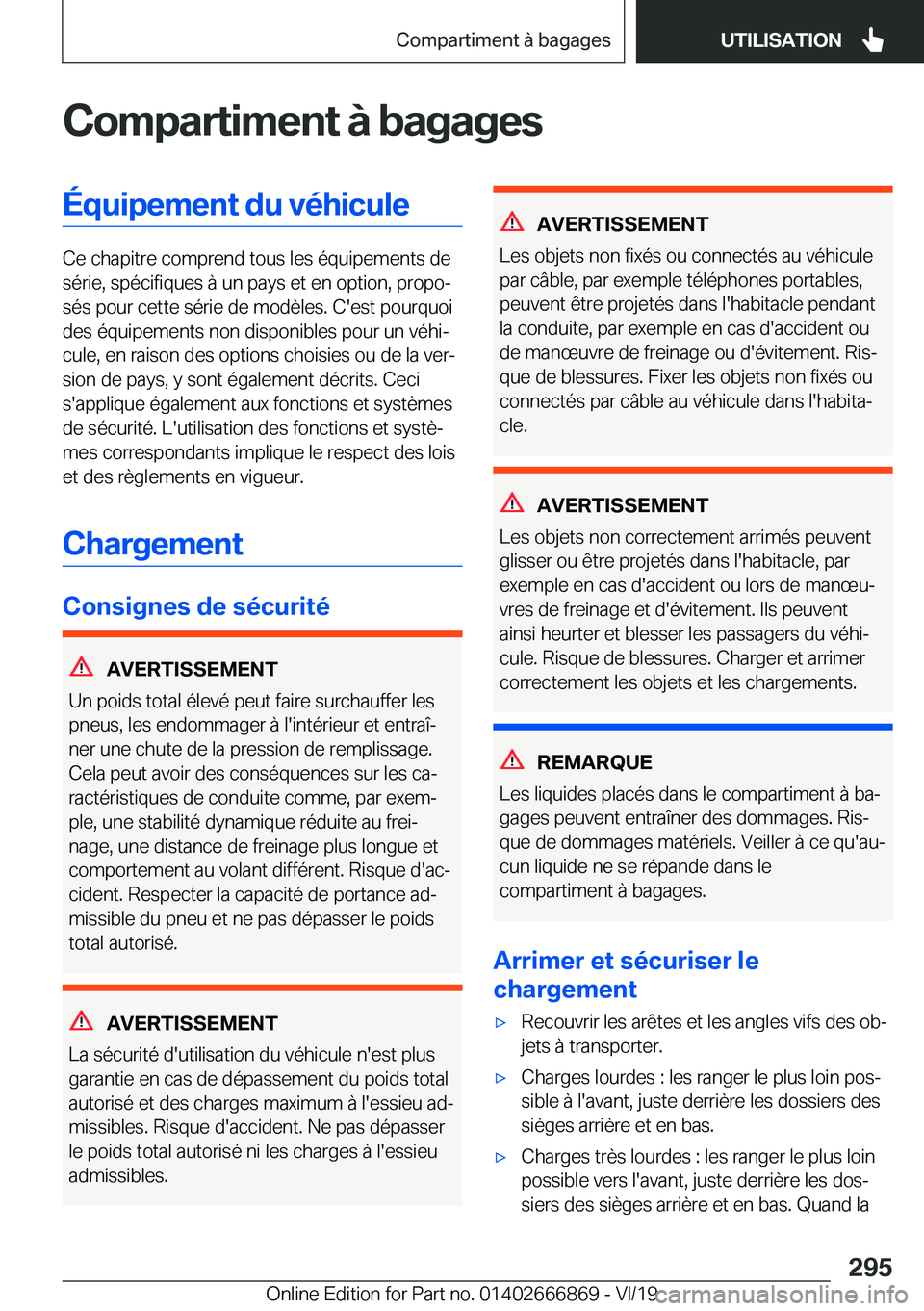 BMW X4 M 2020  Notices Demploi (in French) �C�o�m�p�a�r�t�i�m�e�n�t��