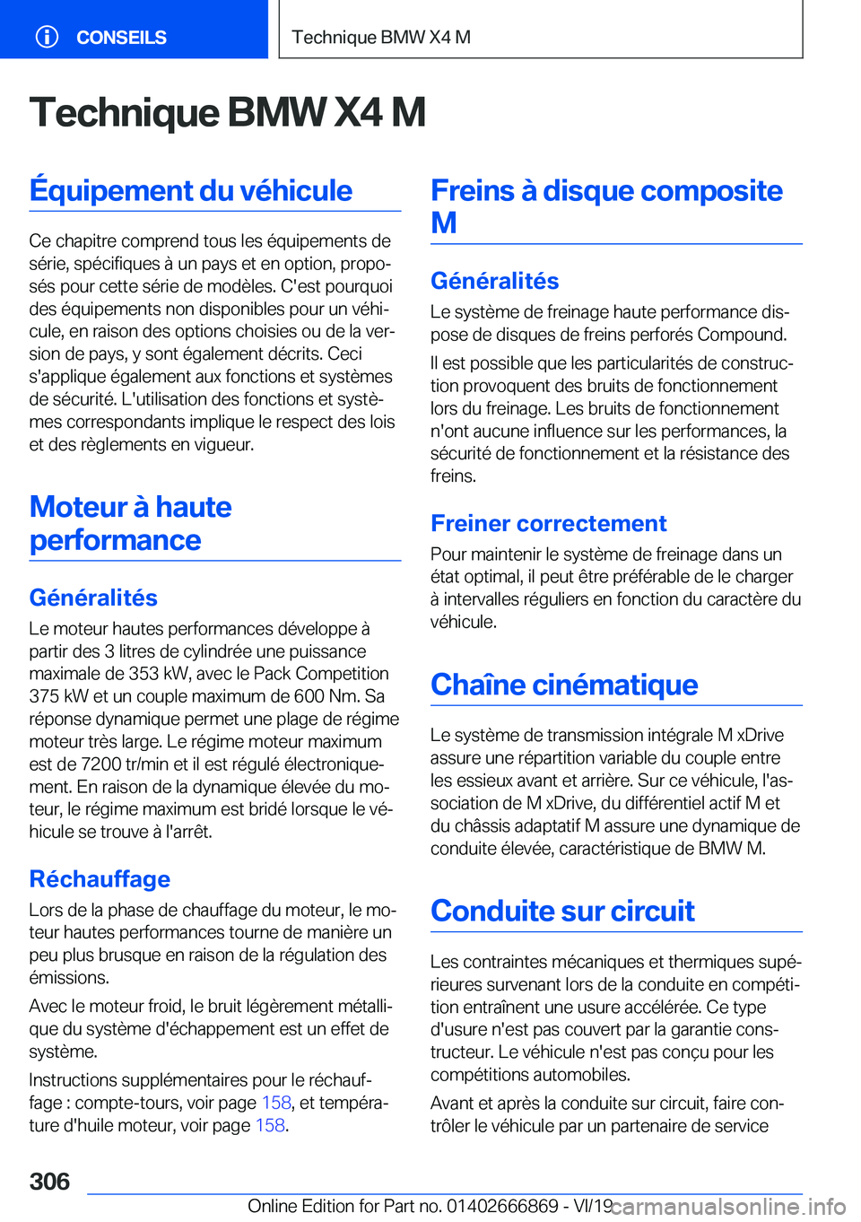 BMW X4 M 2020  Notices Demploi (in French) �T�e�c�h�n�i�q�u�e��B�M�W��X�4��M�