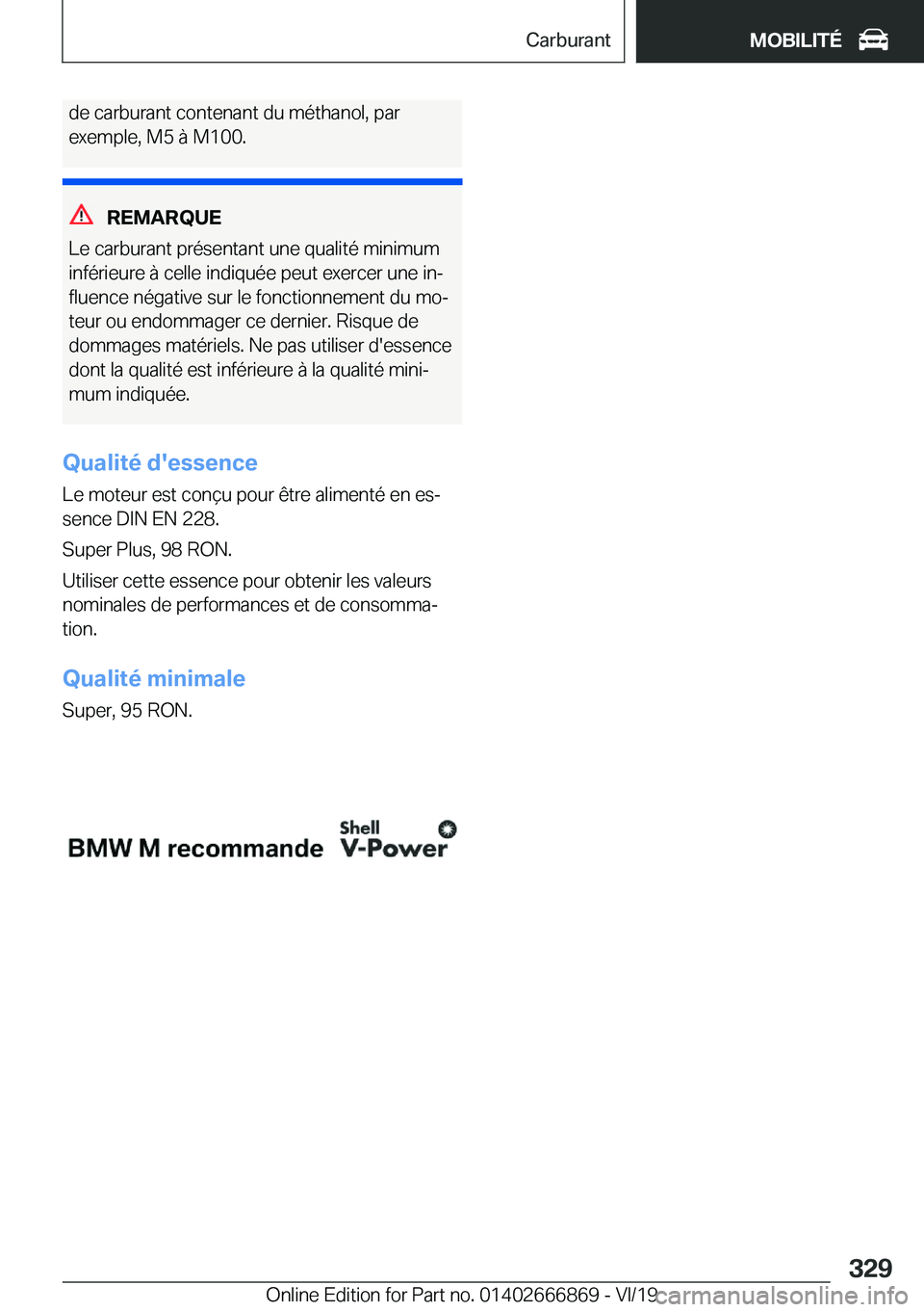 BMW X4 M 2020  Notices Demploi (in French) �d�e��c�a�r�b�u�r�a�n�t��c�o�n�t�e�n�a�n�t��d�u��m�é�t�h�a�n�o�l�,��p�a�r�e�x�e�m�p�l�e�,��M�5��