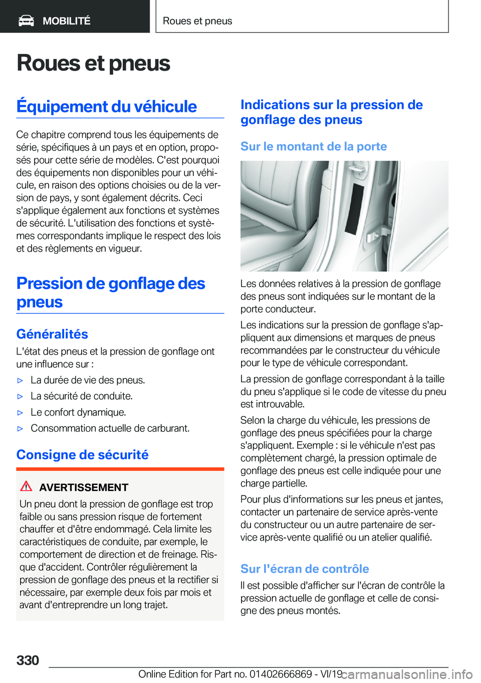 BMW X4 M 2020  Notices Demploi (in French) �R�o�u�e�s��e�t��p�n�e�u�s�