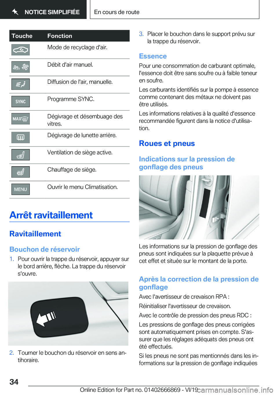 BMW X4 M 2020  Notices Demploi (in French) �T�o�u�c�h�e�F�o�n�c�t�i�o�n�M�o�d�e��d�e��r�e�c�y�c�l�a�g�e��d�'�a�i�r�.�D�é�b�i�t��d�'�a�i�r��m�a�n�u�e�l�.�D�i�f�f�u�s�i�o�n��d�e��l�'�a�i�r�,��m�a�n�u�e�l�l�e�.�P�r�o�g�r�a�m�