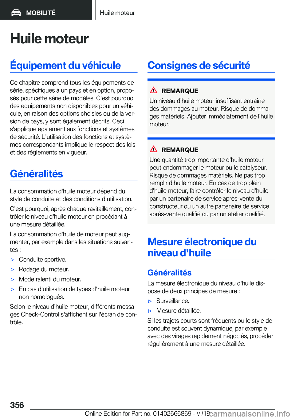 BMW X4 M 2020  Notices Demploi (in French) �H�u�i�l�e��m�o�t�e�u�r�