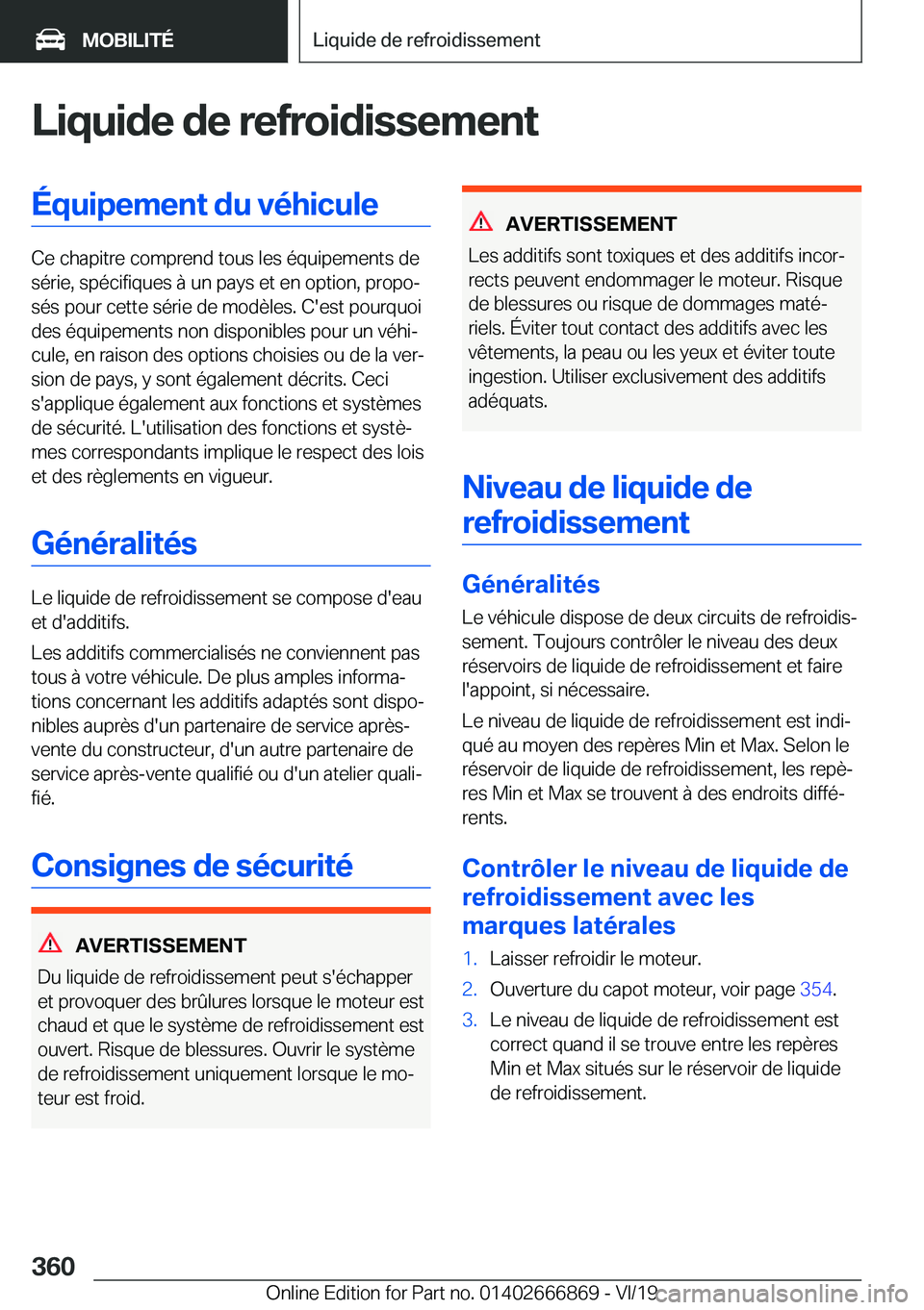 BMW X4 M 2020  Notices Demploi (in French) �L�i�q�u�i�d�e��d�e��r�e�f�r�o�i�d�i�s�s�e�m�e�n�t�