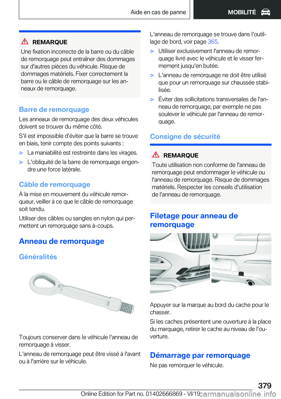 BMW X4 M 2020  Notices Demploi (in French) �R�E�M�A�R�Q�U�E
�U�n�e��f�i�x�a�t�i�o�n��i�n�c�o�r�r�e�c�t�e��d�e��l�a��b�a�r�r�e��o�u��d�u��c�