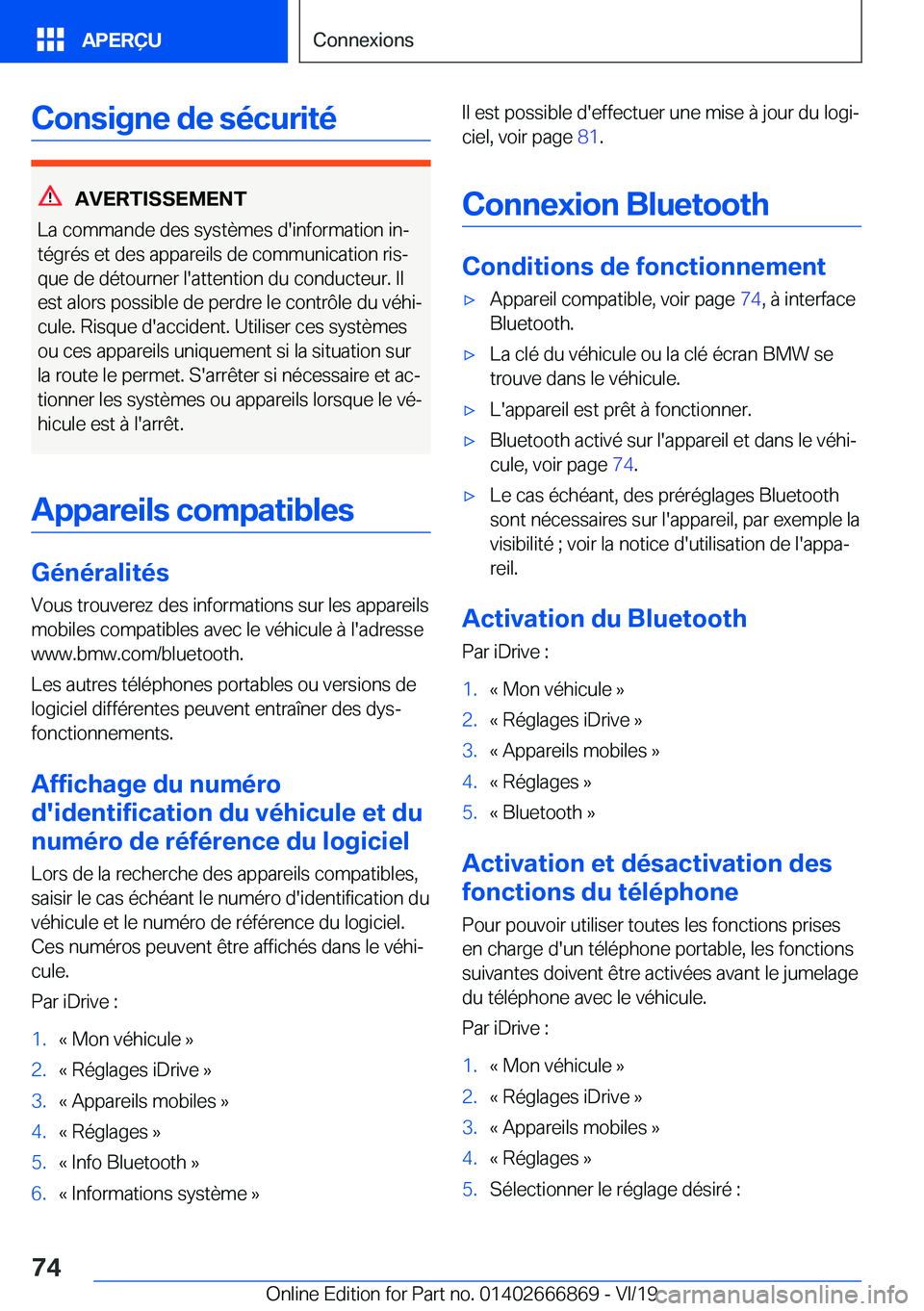 BMW X4 M 2020  Notices Demploi (in French) �C�o�n�s�i�g�n�e��d�e��s�é�c�u�r�i�t�é
�A�V�E�R�T�I�S�S�E�M�E�N�T
�L�a��c�o�m�m�a�n�d�e��d�e�s��s�y�s�t�è�m�e�s��d�'�i�n�f�o�r�m�a�t�i�o�n��i�nj
�t�é�g�r�é�s��e�t��d�e�s��a�p�p�a�r
