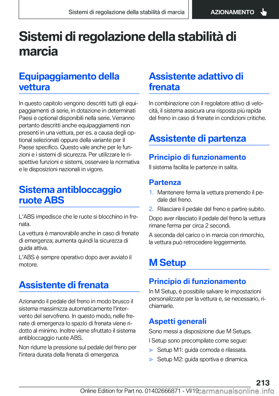 BMW X4 M 2020  Libretti Di Uso E manutenzione (in Italian) �S�i�s�t�e�m�i��d�i��r�e�g�o�l�a�z�i�o�n�e��d�e�l�l�a��s�t�a�b�i�l�i�t�