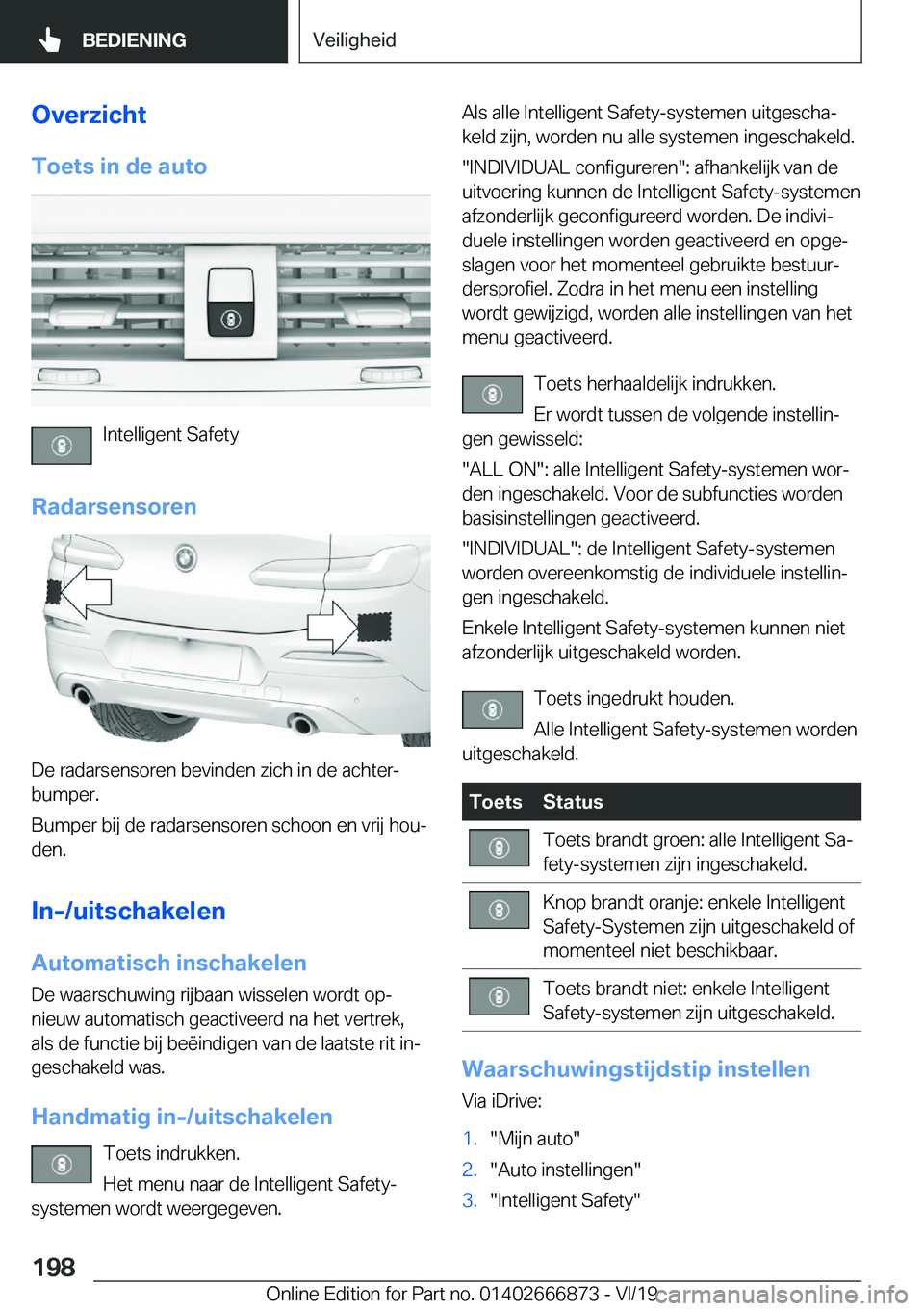 BMW X4 M 2020  Instructieboekjes (in Dutch) �O�v�e�r�z�i�c�h�t�T�o�e�t�s��i�n��d�e��a�u�t�o
�I�n�t�e�l�l�i�g�e�n�t��S�a�f�e�t�y
�R�a�d�a�r�s�e�n�s�o�r�e�n
�D�e��r�a�d�a�r�s�e�n�s�o�r�e�n��b�e�v�i�n�d�e�n��z�i�c�h��i�n��d�e��a�c�h�t�e�