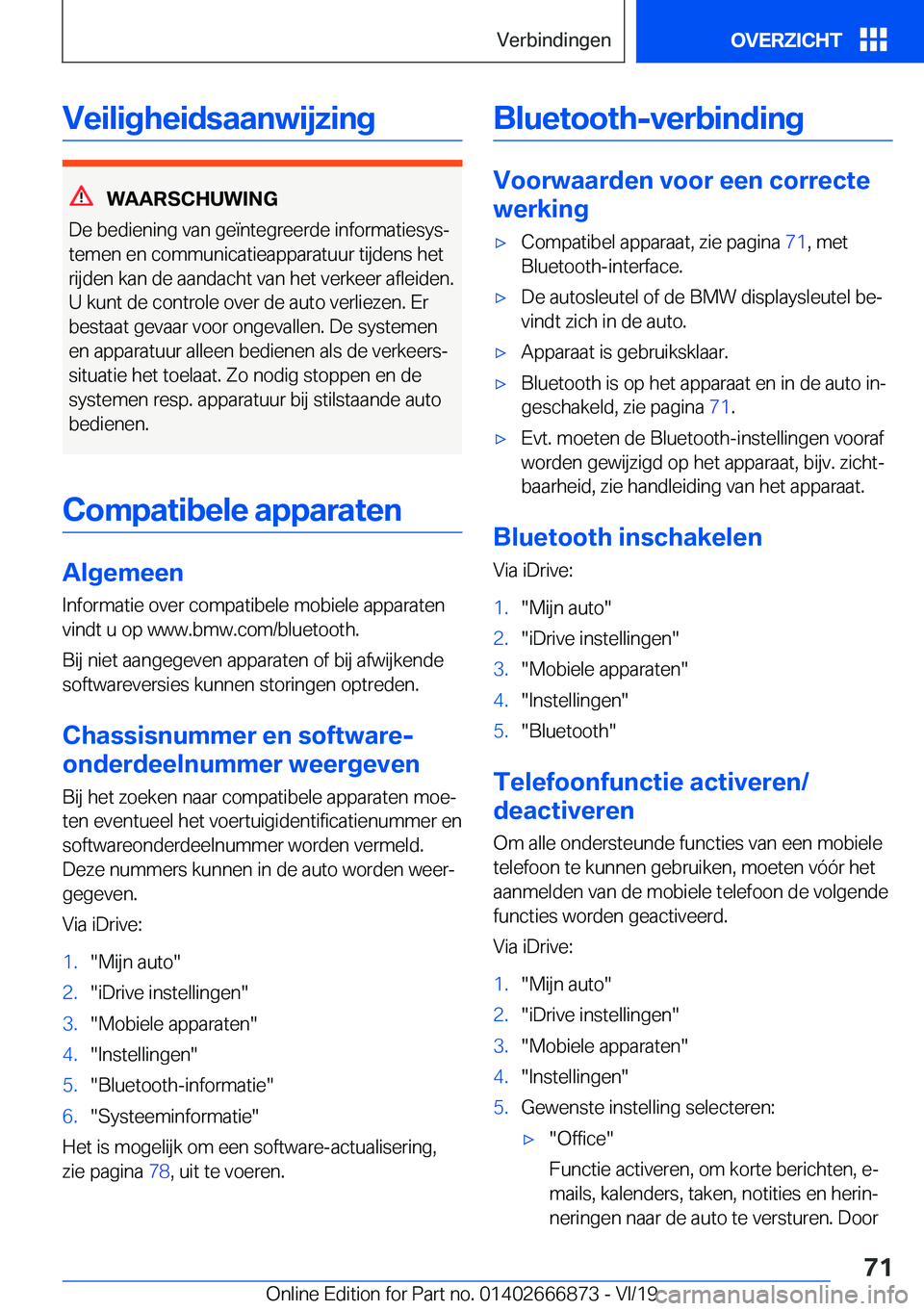 BMW X4 M 2020  Instructieboekjes (in Dutch) �V�e�i�l�i�g�h�e�i�d�s�a�a�n�w�i�j�z�i�n�g
�W�A�A�R�S�C�H�U�W�I�N�G
�D�e��b�e�d�i�e�n�i�n�g��v�a�n��g�e�