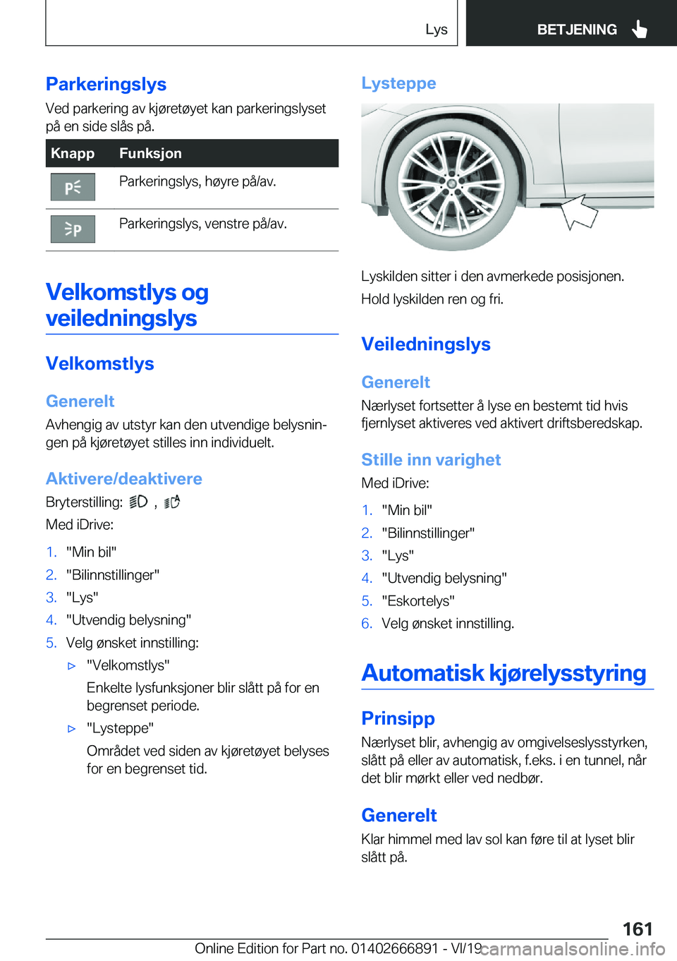 BMW X4 M 2020  InstruksjonsbØker (in Norwegian) �P�a�r�k�e�r�i�n�g�s�l�y�s�V�e�d��p�a�r�k�e�r�i�n�g��a�v��k�j�
