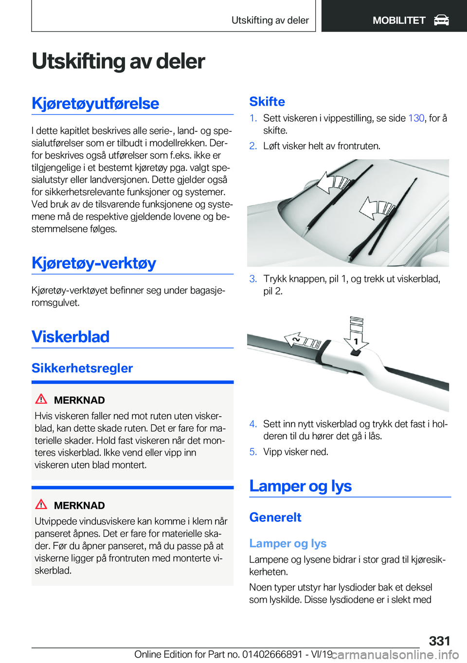 BMW X4 M 2020  InstruksjonsbØker (in Norwegian) �U�t�s�k�i�f�t�i�n�g��a�v��d�e�l�e�r�K�j�