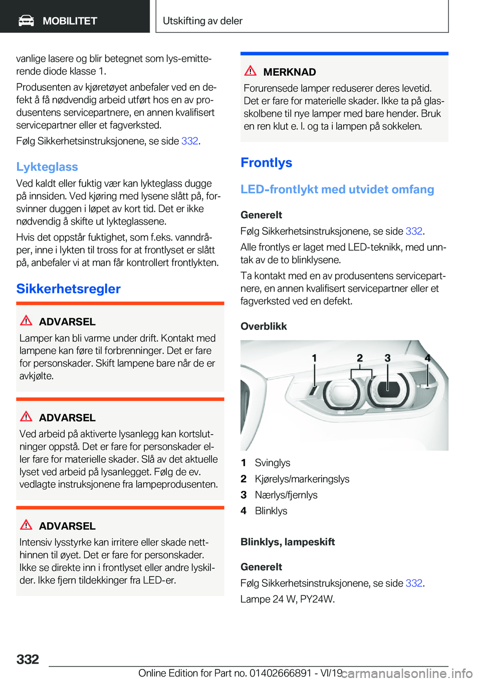 BMW X4 M 2020  InstruksjonsbØker (in Norwegian) �v�a�n�l�i�g�e��l�a�s�e�r�e��o�g��b�l�i�r��b�e�t�e�g�n�e�t��s�o�m��l�y�s�-�e�m�i�t�t�ej�r�e�n�d�e��d�i�o�d�e��k�l�a�s�s�e��1�.
�P�r�o�d�u�s�e�n�t�e�n��a�v��k�j�