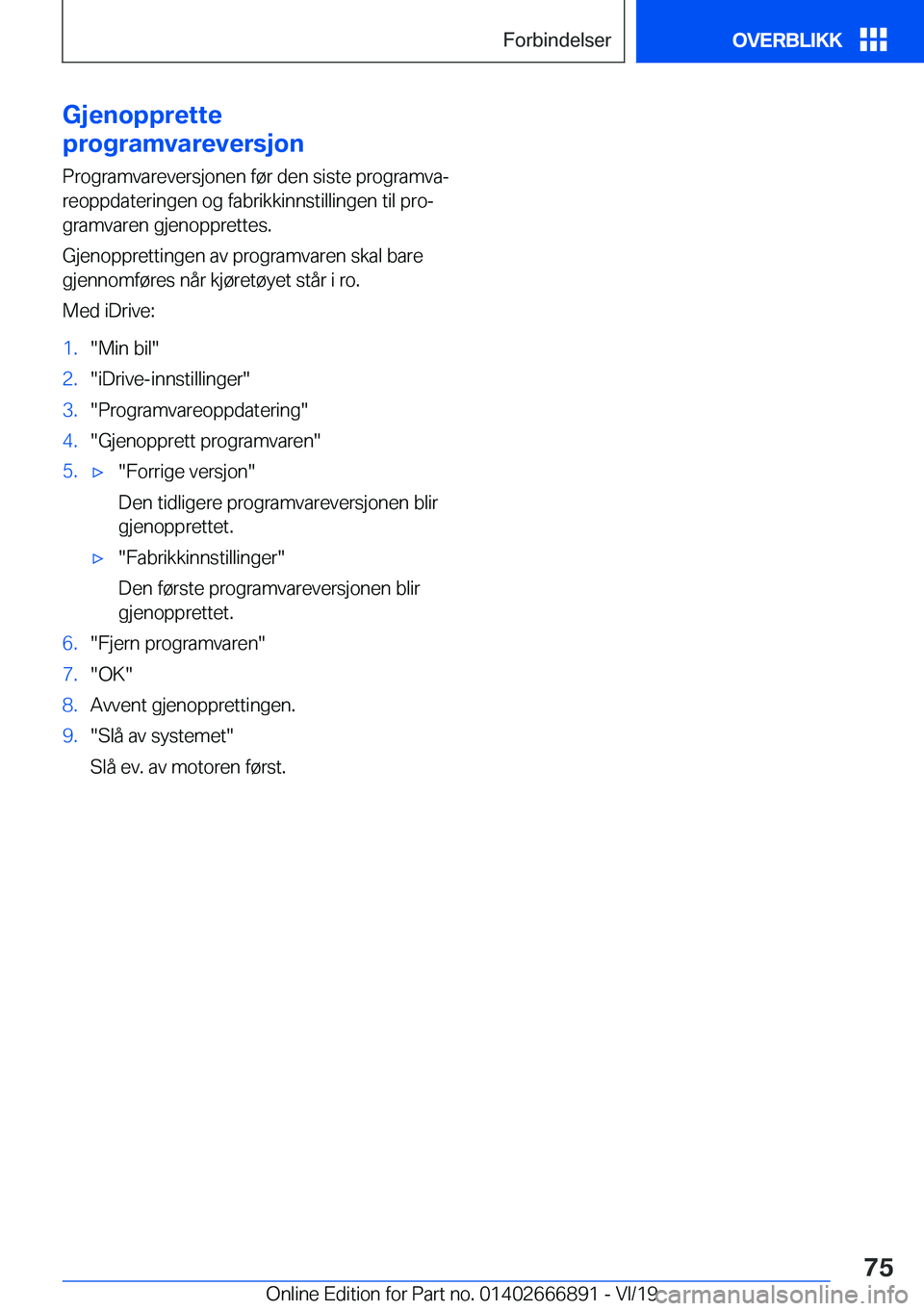 BMW X4 M 2020  InstruksjonsbØker (in Norwegian) �G�j�e�n�o�p�p�r�e�t�t�e
�p�r�o�g�r�a�m�v�a�r�e�v�e�r�s�j�o�n
�P�r�o�g�r�a�m�v�a�r�e�v�e�r�s�j�o�n�e�n��f�