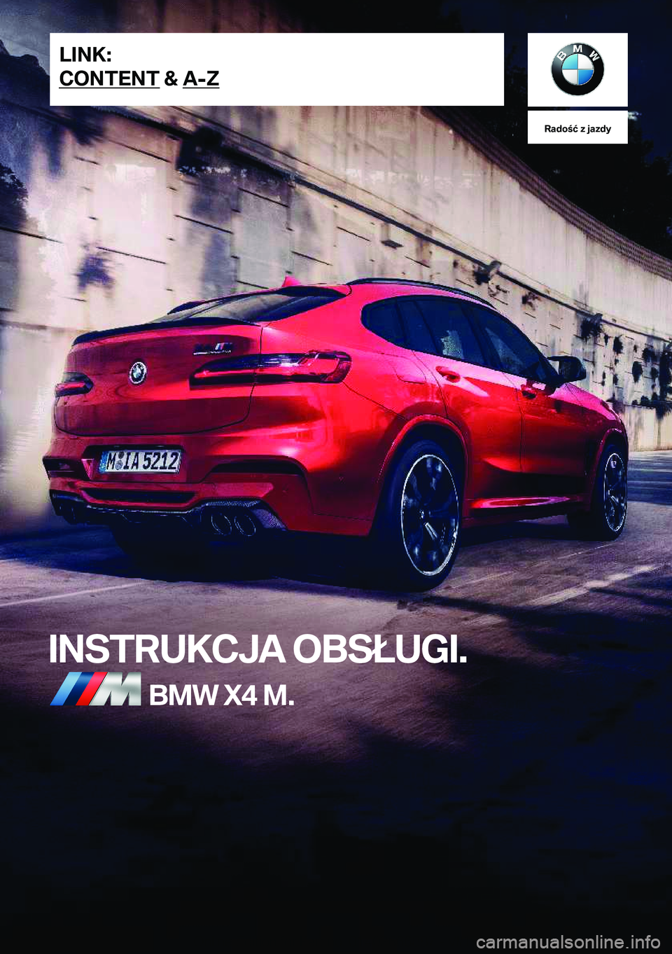 BMW X4 M 2020  Instrukcja obsługi (in Polish) �R�a�d�o�ć��z��j�a�z�d�y
�I�N�S�T�R�U�K�C�J�A��O�B�S�Ł�U�G�I�.�B�M�W��X�4��M�.�L�I�N�K�:
�C�O�N�T�E�N�T��&��A�-�Z�O�n�l�i�n�e��E�d�i�t�i�o�n��f�o�r��P�a�r�t��n�o�.��0�1�4�0�2�6�6�6�8�8