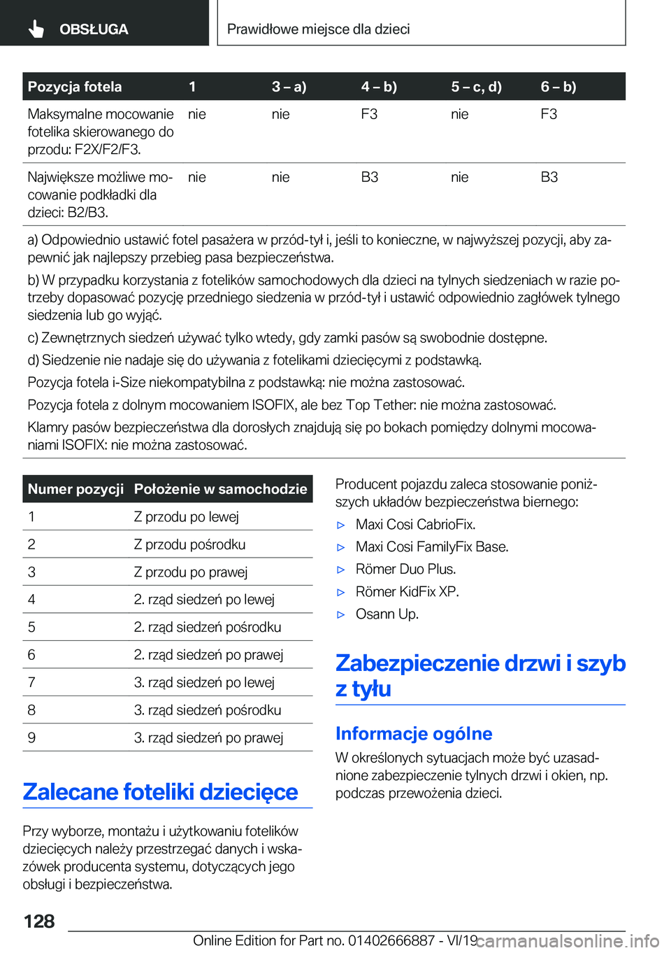 BMW X4 M 2020  Instrukcja obsługi (in Polish) �P�o�z�y�c�j�a��f�o�t�e�l�a�1�3�m��a�
�4�m��b�
�5�m��c�,��d�
�6�m��b�
�M�a�k�s�y�m�a�l�n�e��m�o�c�o�w�a�n�i�e
�f�o�t�e�l�i�k�a��s�k�i�e�r�o�w�a�n�e�g�o��d�o
�p�r�z�o�d�u�:��F�2�X�/�F
