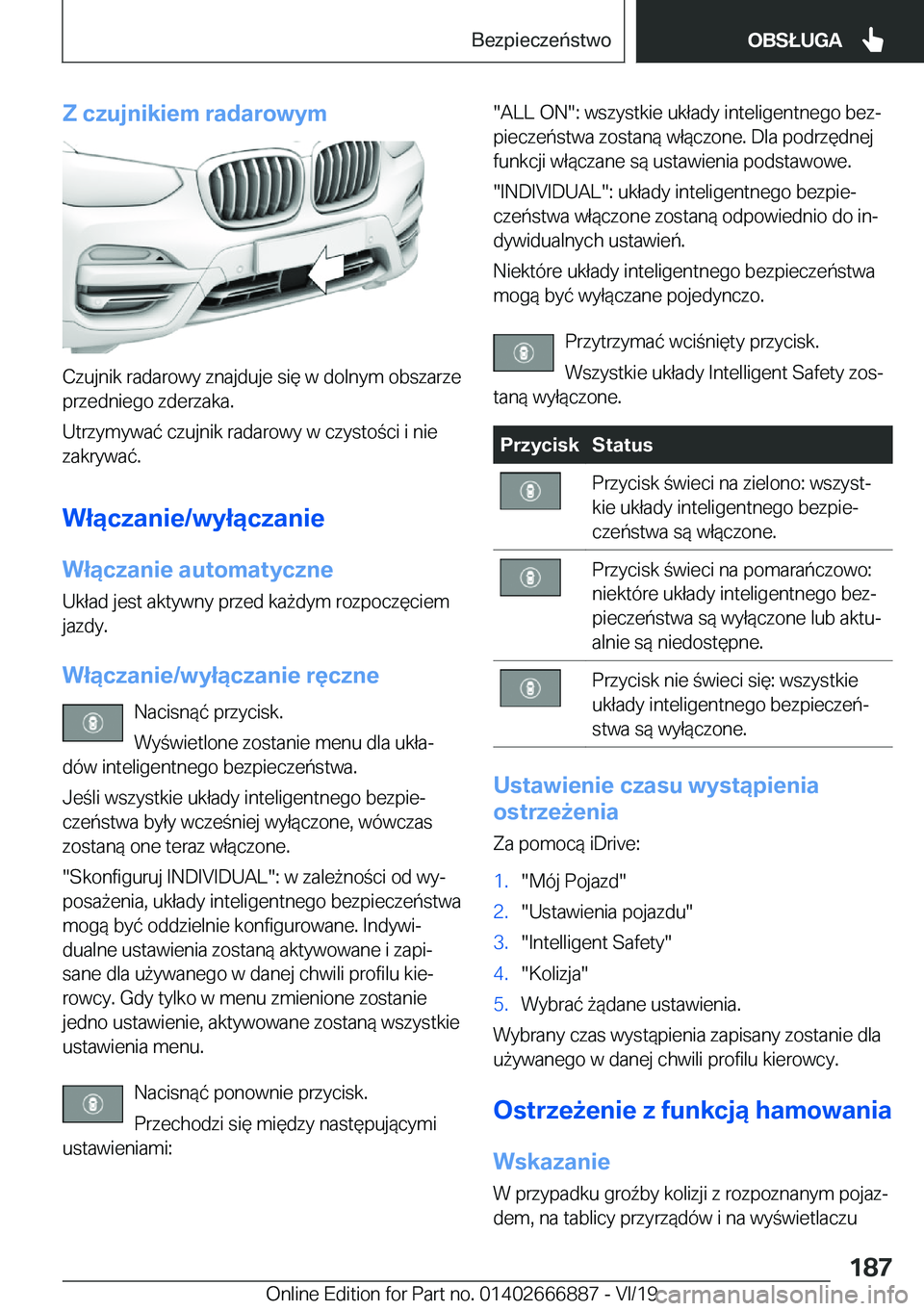 BMW X4 M 2020  Instrukcja obsługi (in Polish) �Z��c�z�u�j�n�i�k�i�e�m��r�a�d�a�r�o�w�y�m
�C�z�u�j�n�i�k��r�a�d�a�r�o�w�y��z�n�a�j�d�u�j�e��s�i�
