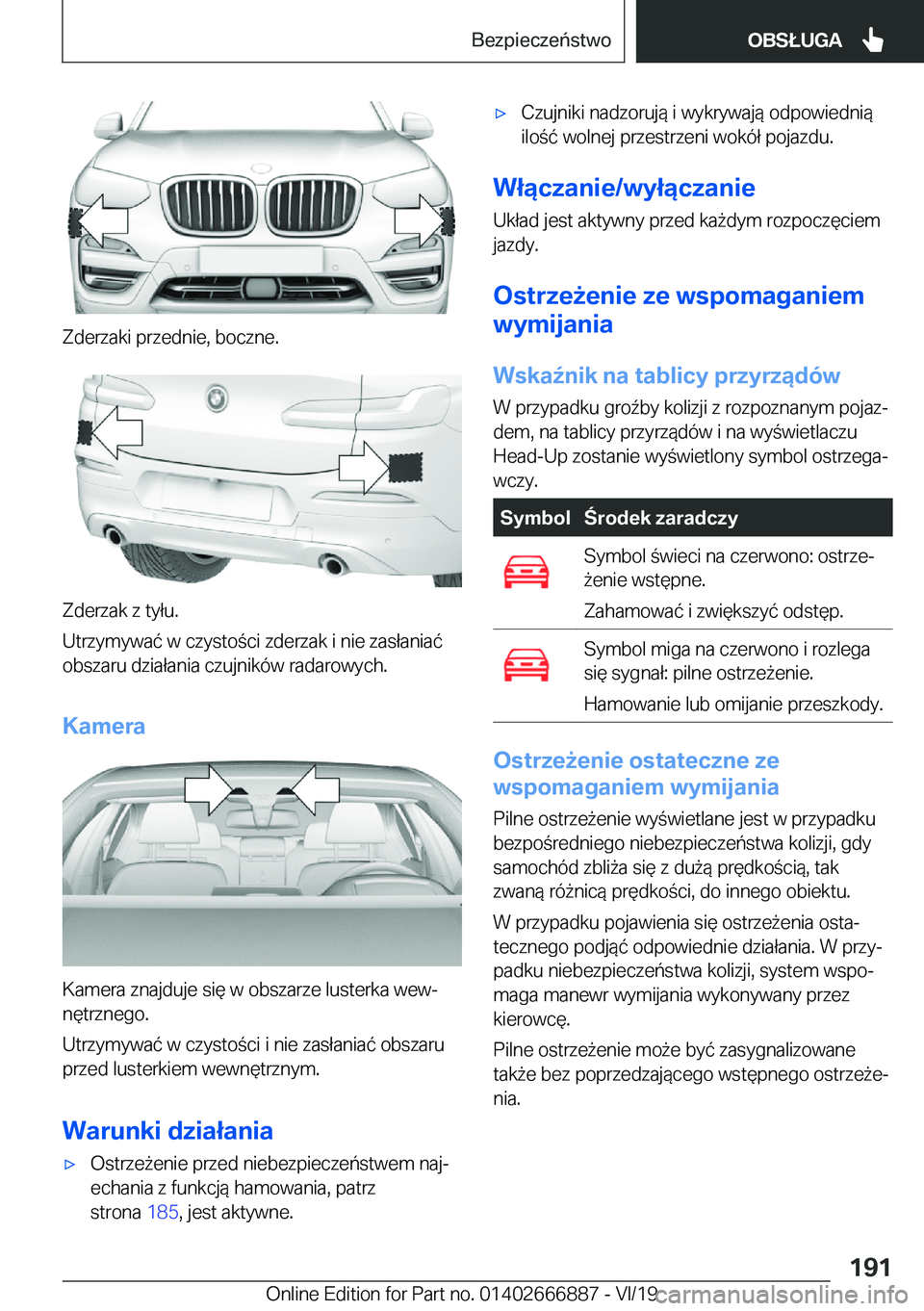 BMW X4 M 2020  Instrukcja obsługi (in Polish) �Z�d�e�r�z�a�k�i��p�r�z�e�d�n�i�e�,��b�o�c�z�n�e�.
�Z�d�e�r�z�a�k��z��t�y�ł�u�.
�U�t�r�z�y�m�y�w�a�