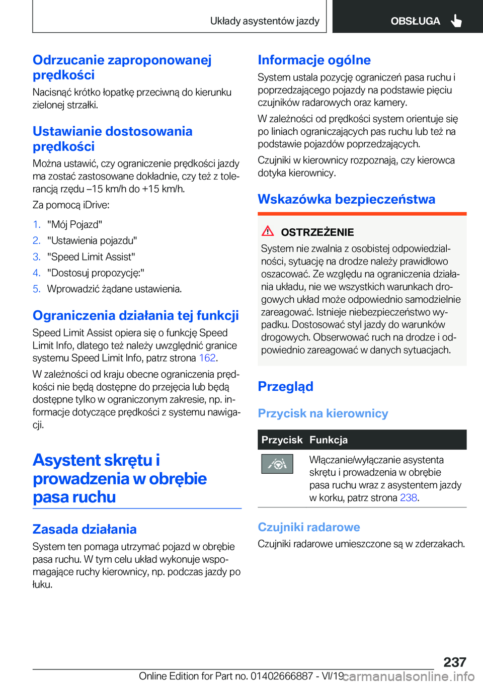 BMW X4 M 2020  Instrukcja obsługi (in Polish) �O�d�r�z�u�c�a�n�i�e��z�a�p�r�o�p�o�n�o�w�a�n�e�j
�p�r�