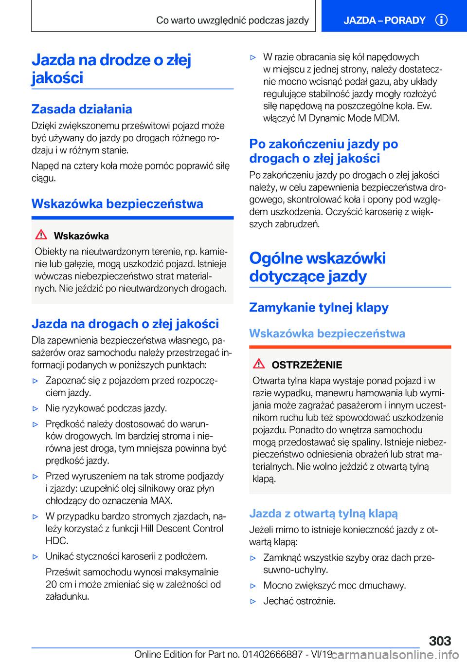 BMW X4 M 2020  Instrukcja obsługi (in Polish) �J�a�z�d�a��n�a��d�r�o�d�z�e��o��z�ł�e�j�j�a�k�o�c�i
�Z�a�s�a�d�a��d�z�i�a�ł�a�n�i�a
�D�z�i�