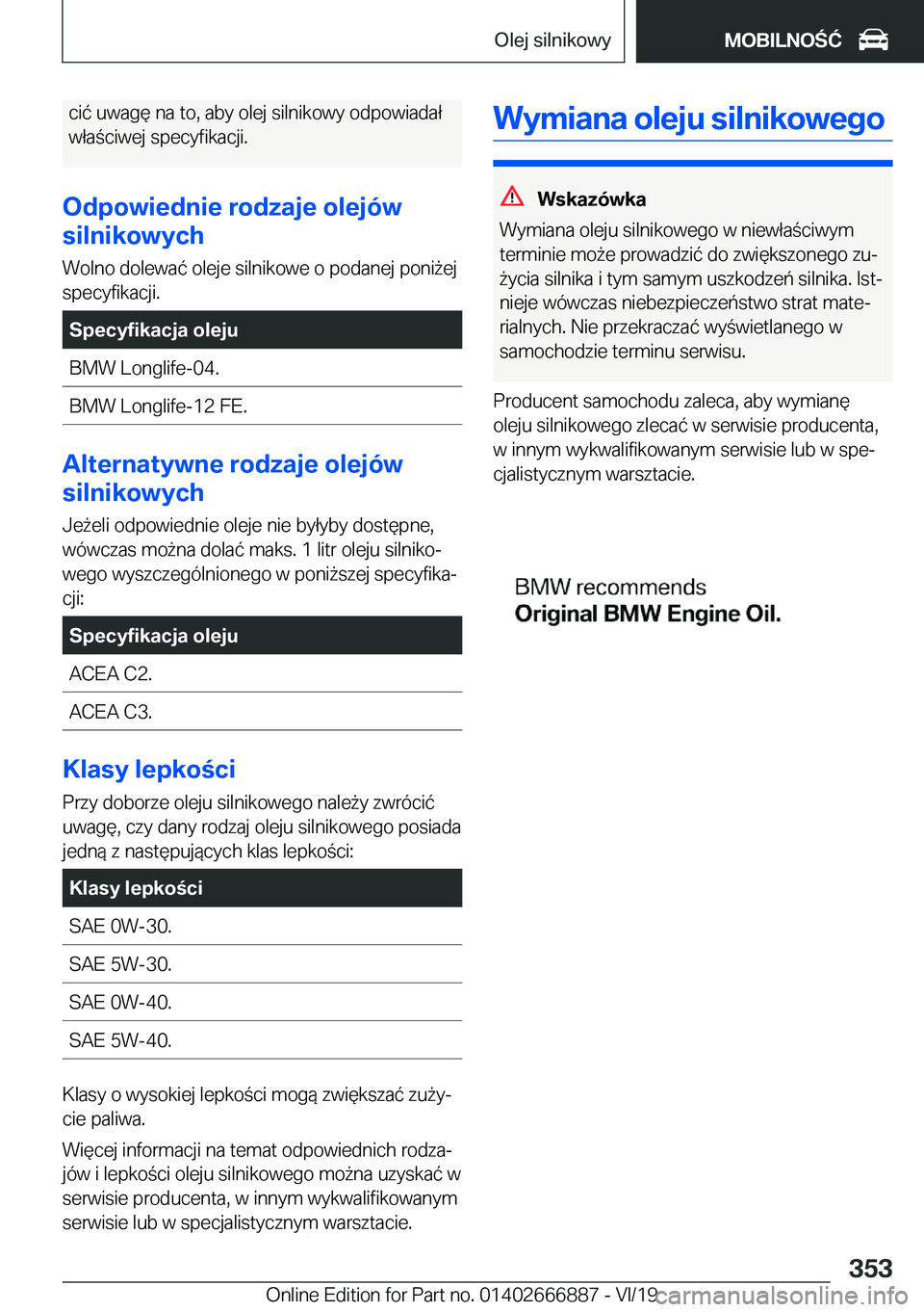 BMW X4 M 2020  Instrukcja obsługi (in Polish) �c�i�
