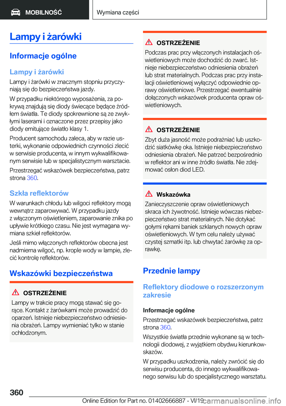 BMW X4 M 2020  Instrukcja obsługi (in Polish) �L�a�m�p�y��i�9�a�r�