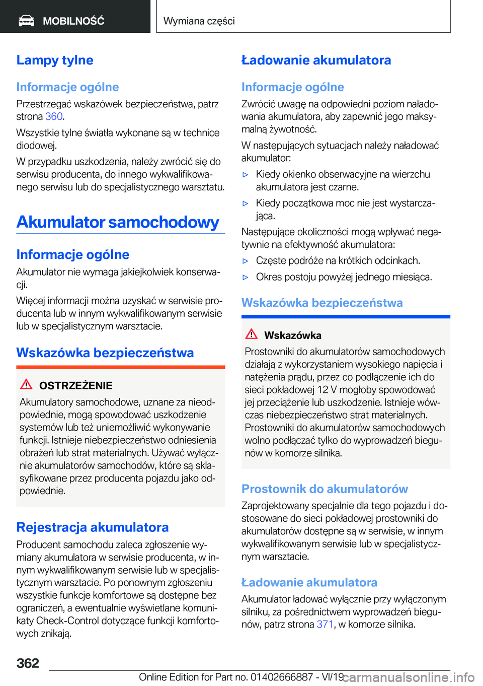 BMW X4 M 2020  Instrukcja obsługi (in Polish) �L�a�m�p�y��t�y�l�n�e
�I�n�f�o�r�m�a�c�j�e��o�g�