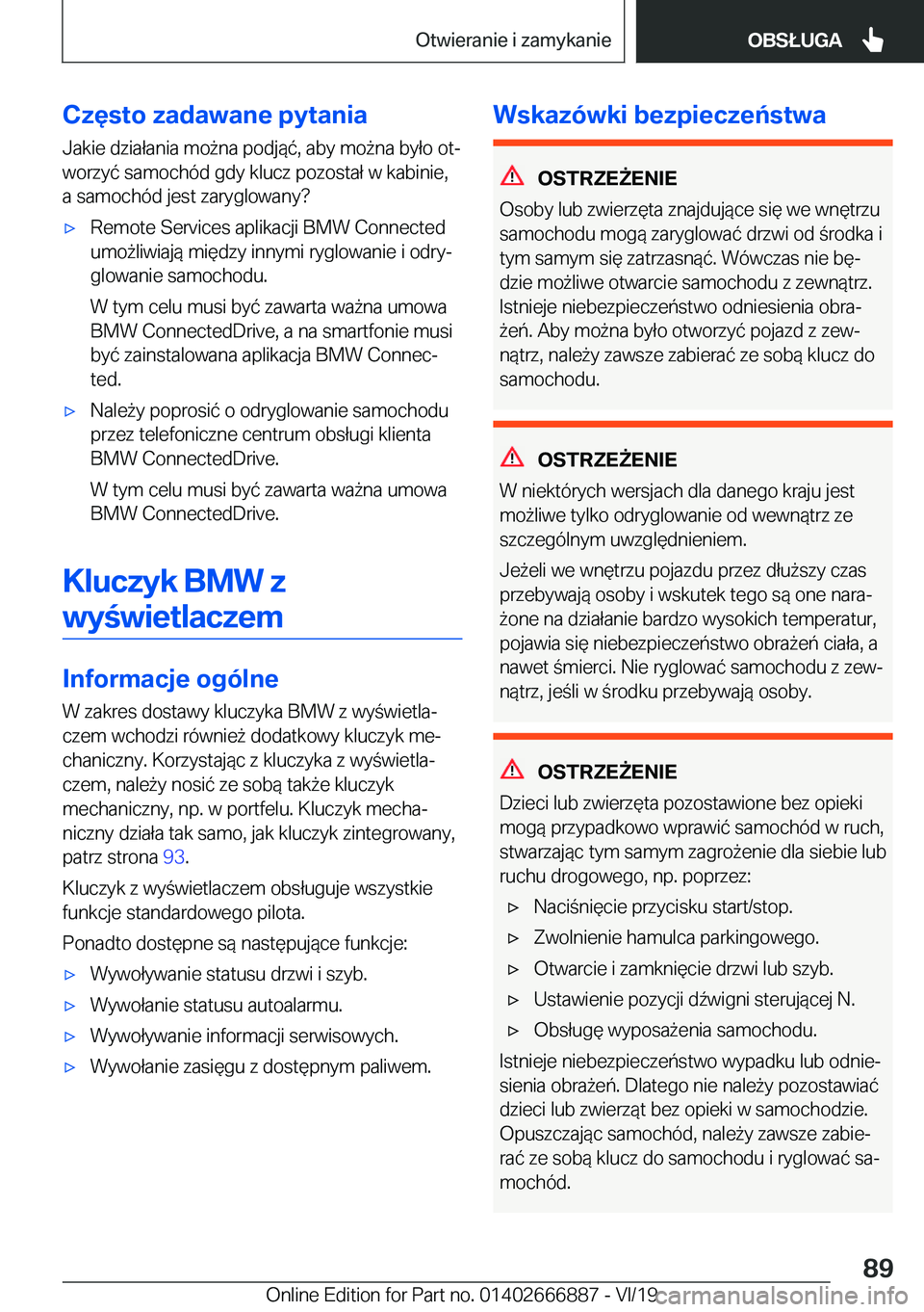 BMW X4 M 2020  Instrukcja obsługi (in Polish) �C�z�