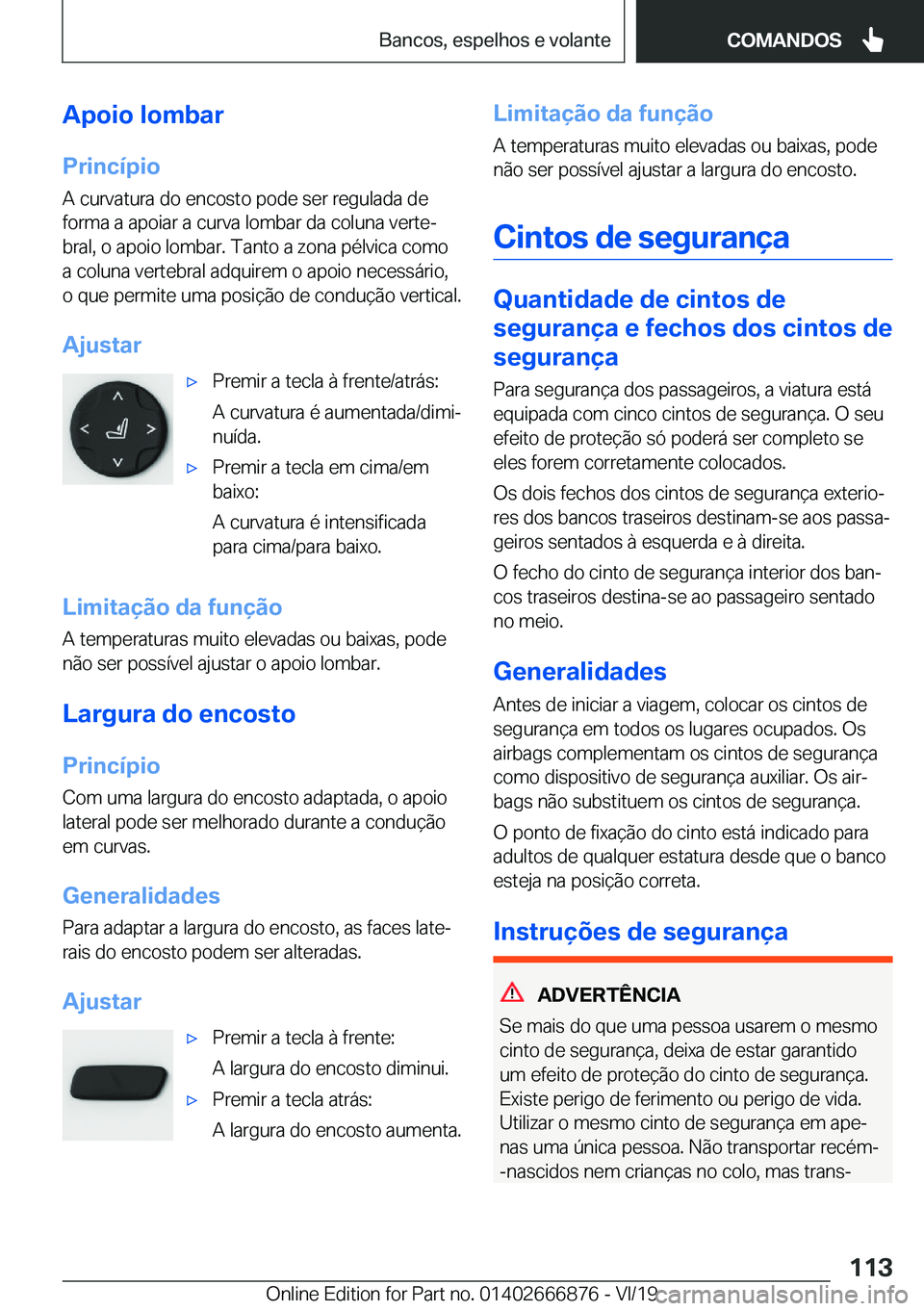BMW X4 M 2020  Manual do condutor (in Portuguese) �A�p�o�i�o��l�o�m�b�a�r�P�r�i�n�c�