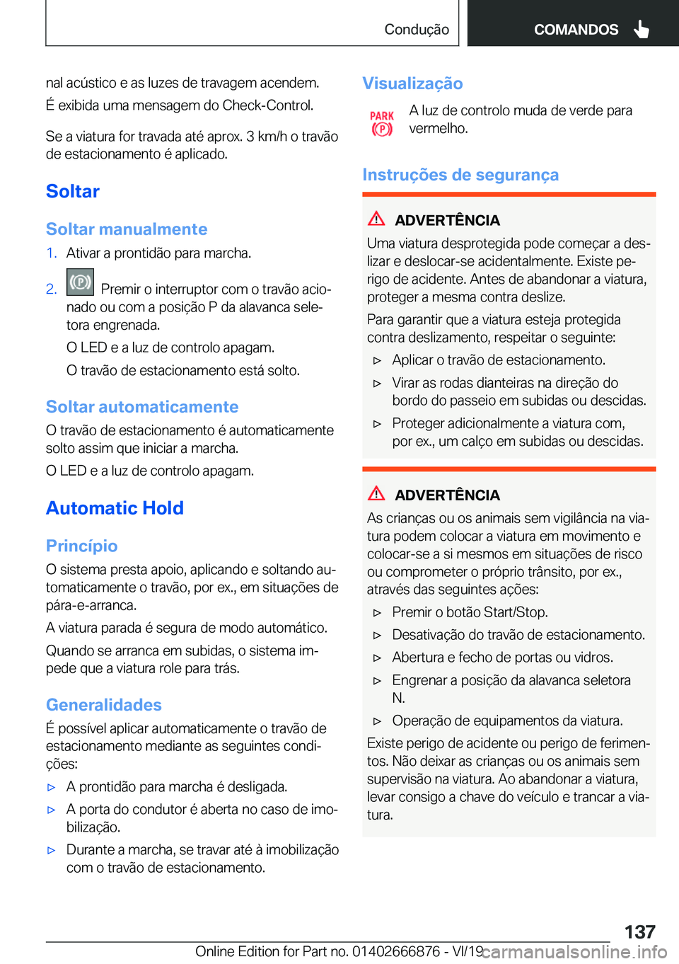 BMW X4 M 2020  Manual do condutor (in Portuguese) �n�a�l��a�c�