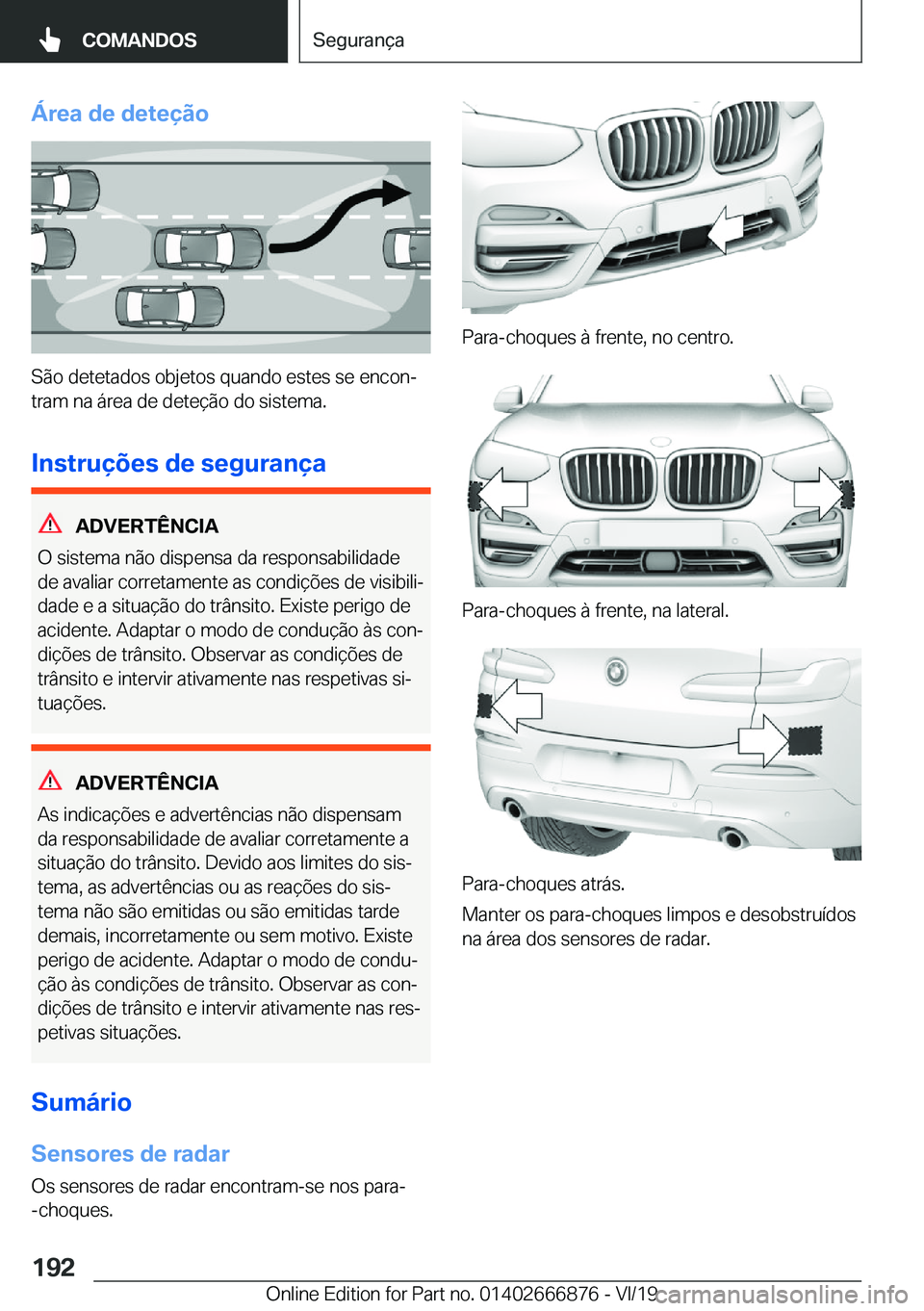 BMW X4 M 2020  Manual do condutor (in Portuguese) �Á�r�e�a��d�e��d�e�t�e�