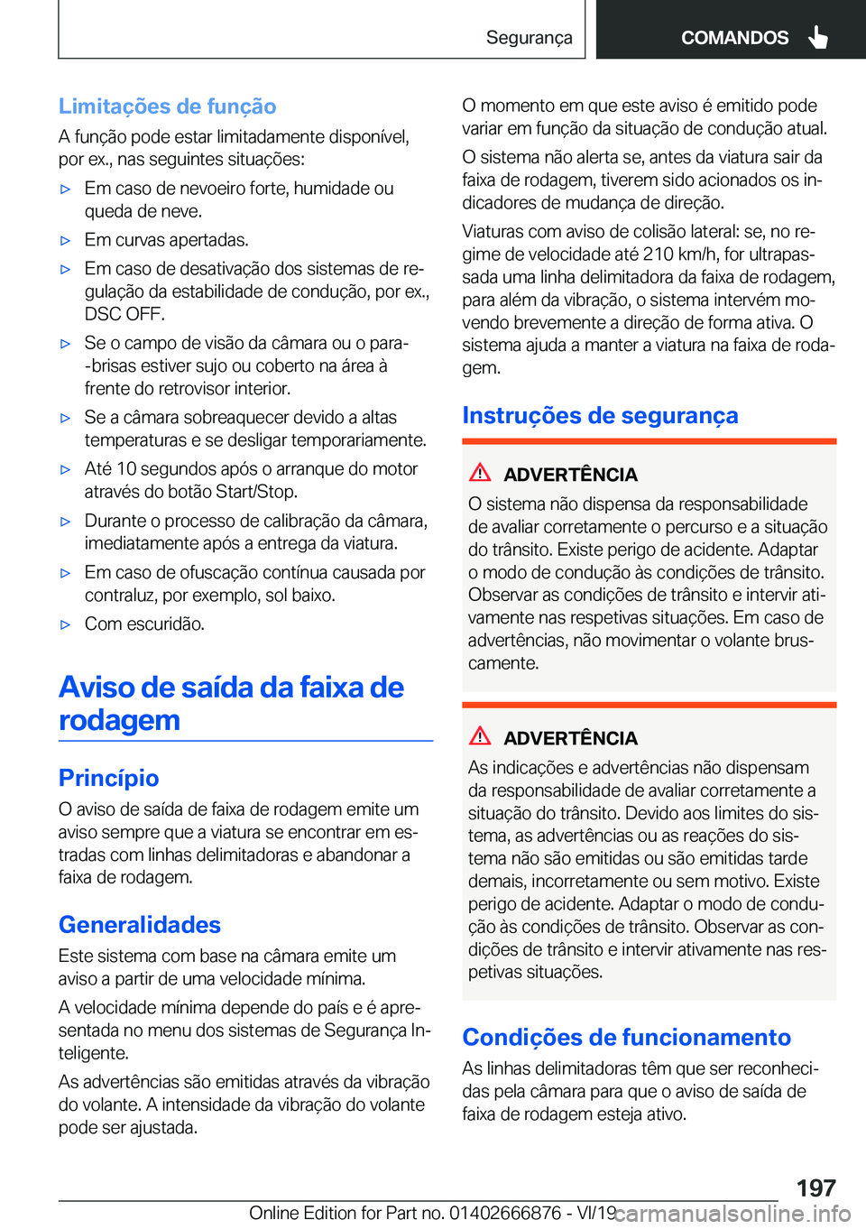 BMW X4 M 2020  Manual do condutor (in Portuguese) �L�i�m�i�t�a�