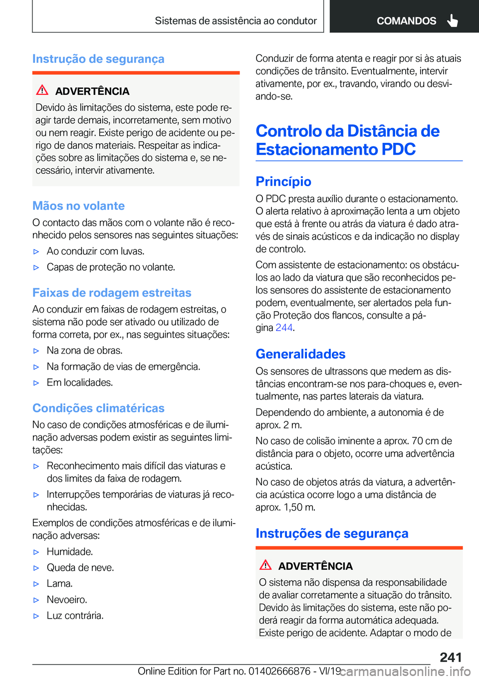 BMW X4 M 2020  Manual do condutor (in Portuguese) �I�n�s�t�r�u�